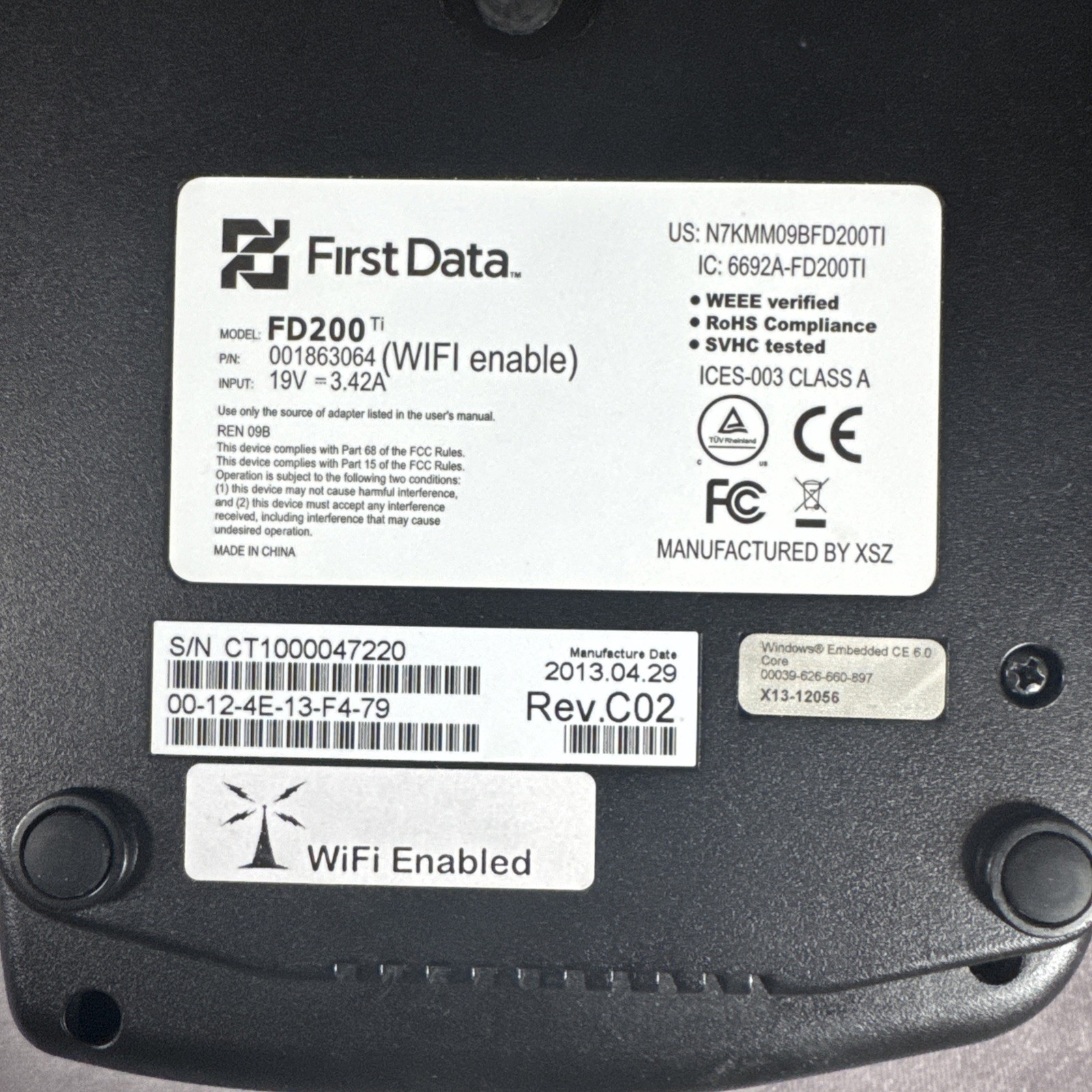 First Data FD200TI (Dial/IP) Credit Card Machine UNTESTED
