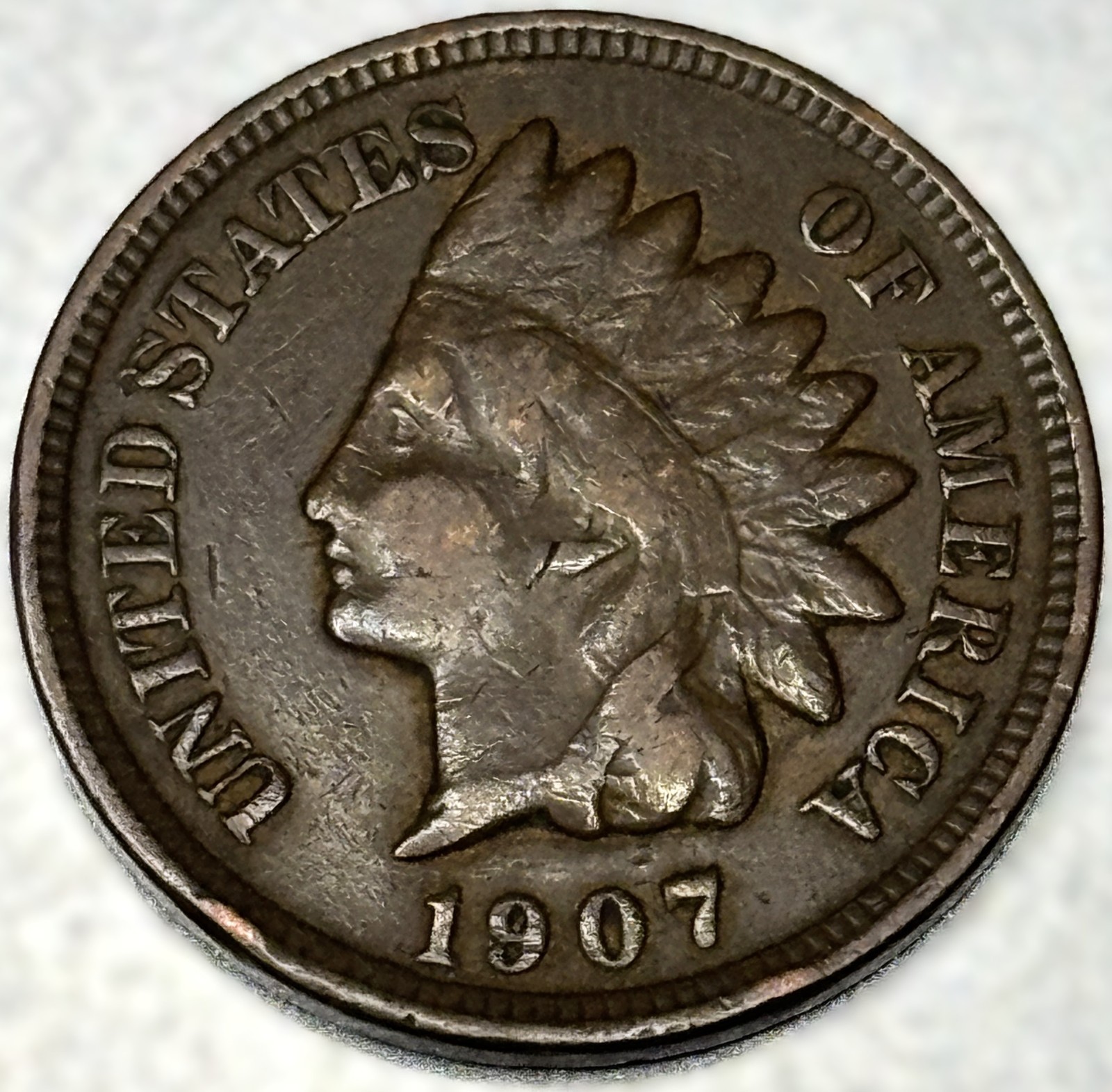 1907 Indian Head Cent Penny VG Very Good Condition 1c One Cent US Coin- 1250