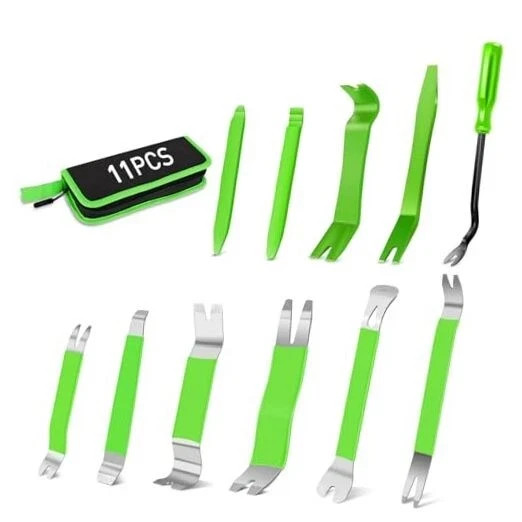 11 PCS Trim Removal Tool Kit, Metal Pry Tool Auto Fastener Remover 11Pcs Green