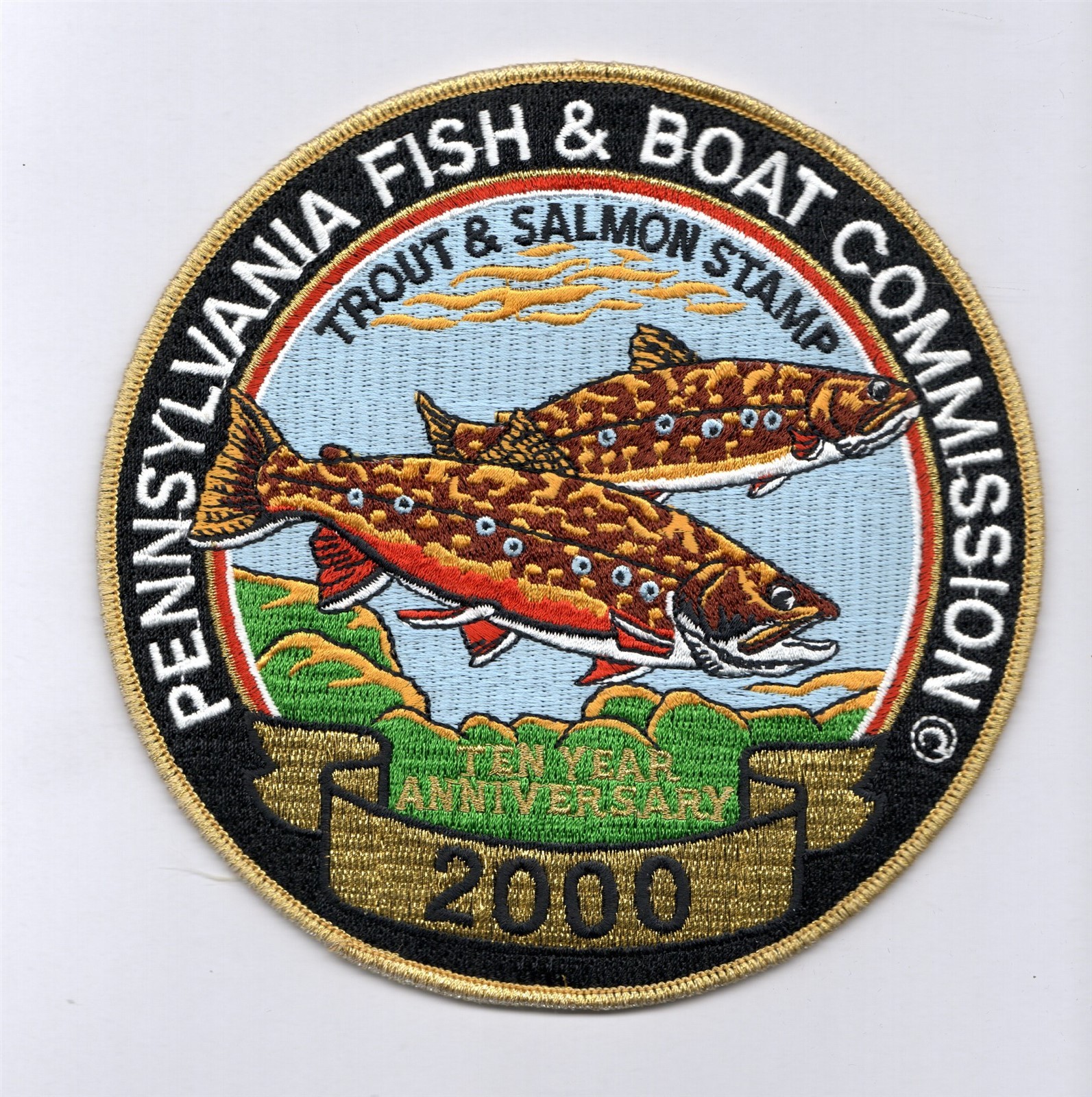 2000 PA FISH & BOAT COMM 6" PATCH ORIGINAL TROUT SALMON STAMP SIGNED ON BACK