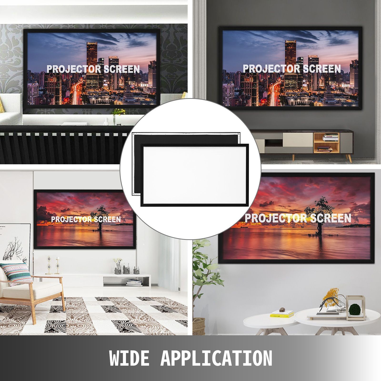 130" 16:9 HD Projector Screen, PVC, 160° Viewing Angle, Wall Mount