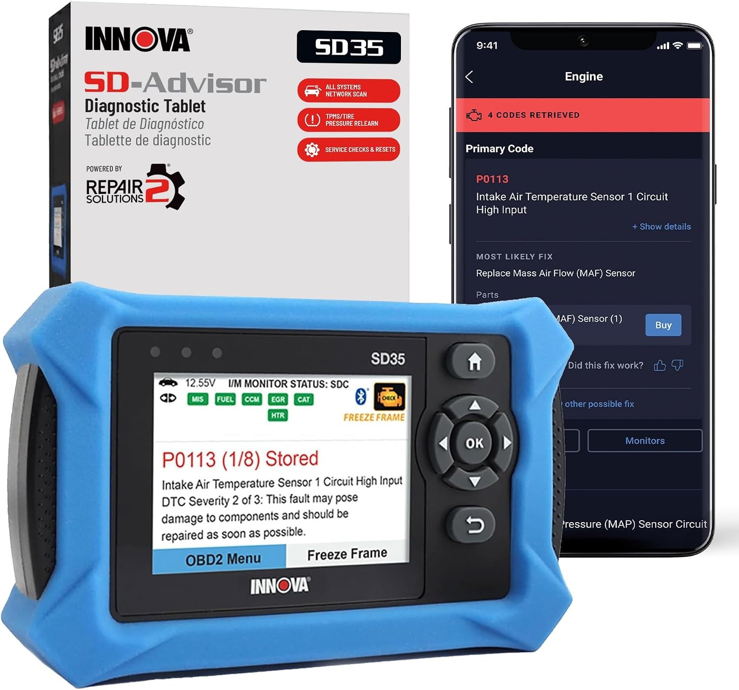 Innova SD35 OBD2 Scanner ABS SRS TPMS All System Live Data +1YrWty
