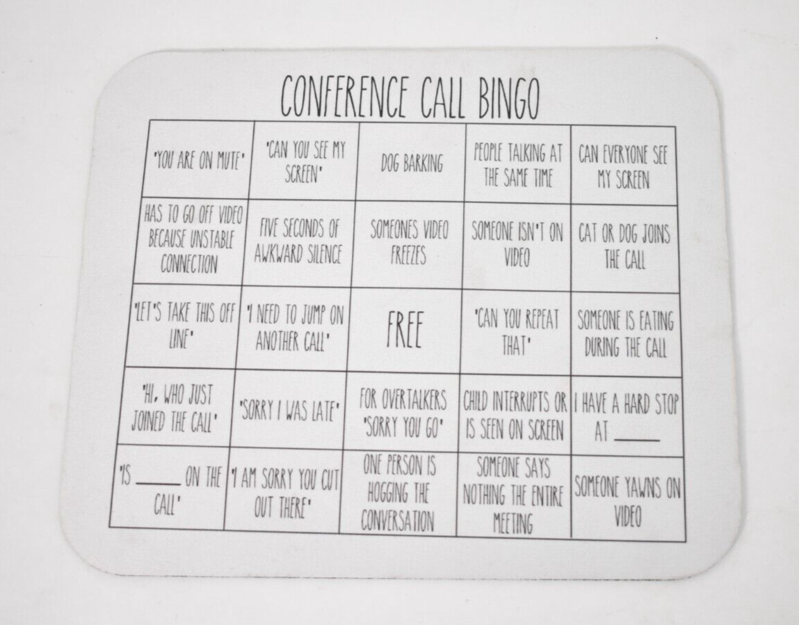 Conference Call Bingo Mouse Pad Black & White 9-1/4" x 7-1/2" Accessory Non Slip