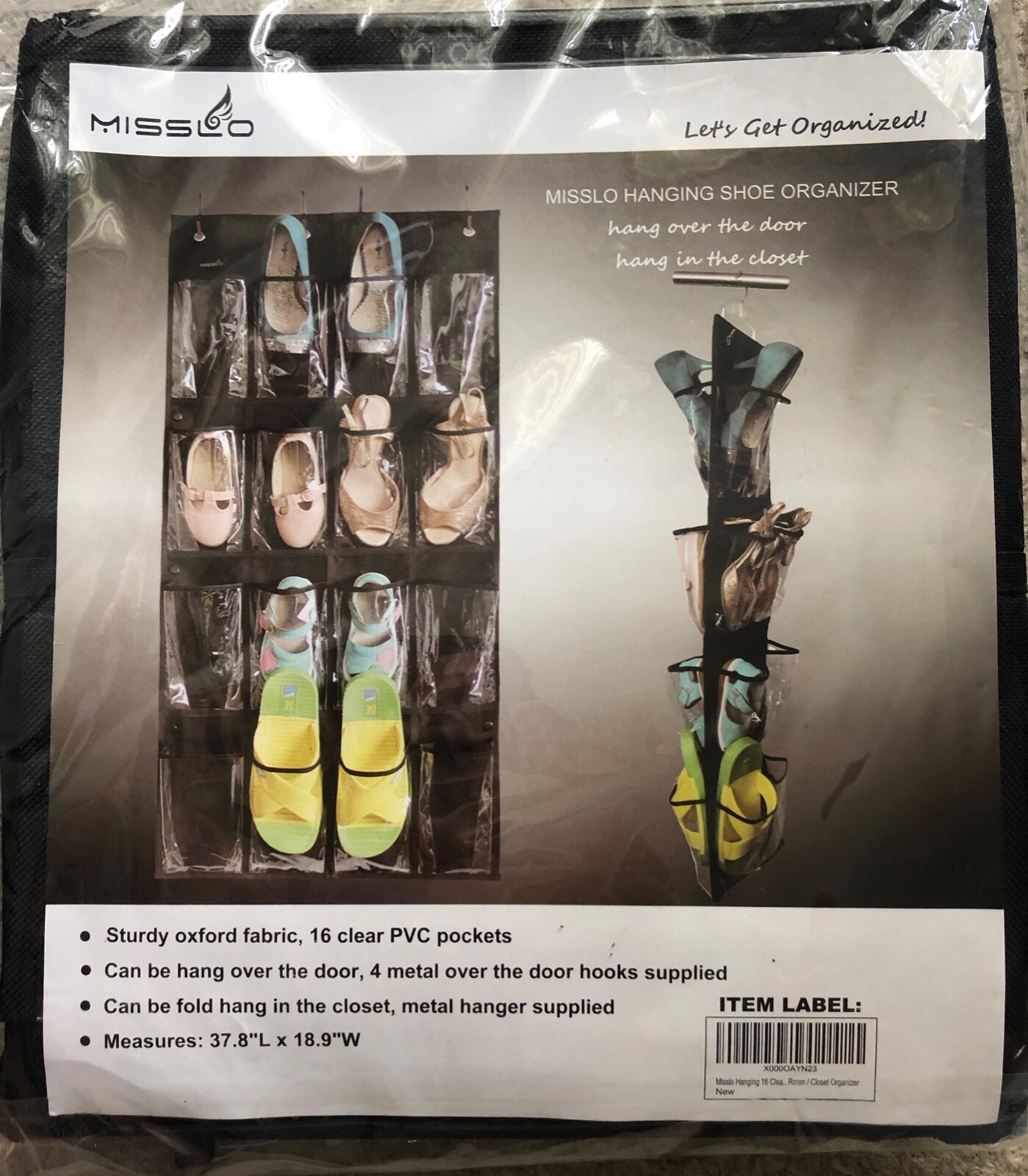 Hanging Shoe or Gun Safe Inside Door Organizer 16 Clear Pockets Visible Storage