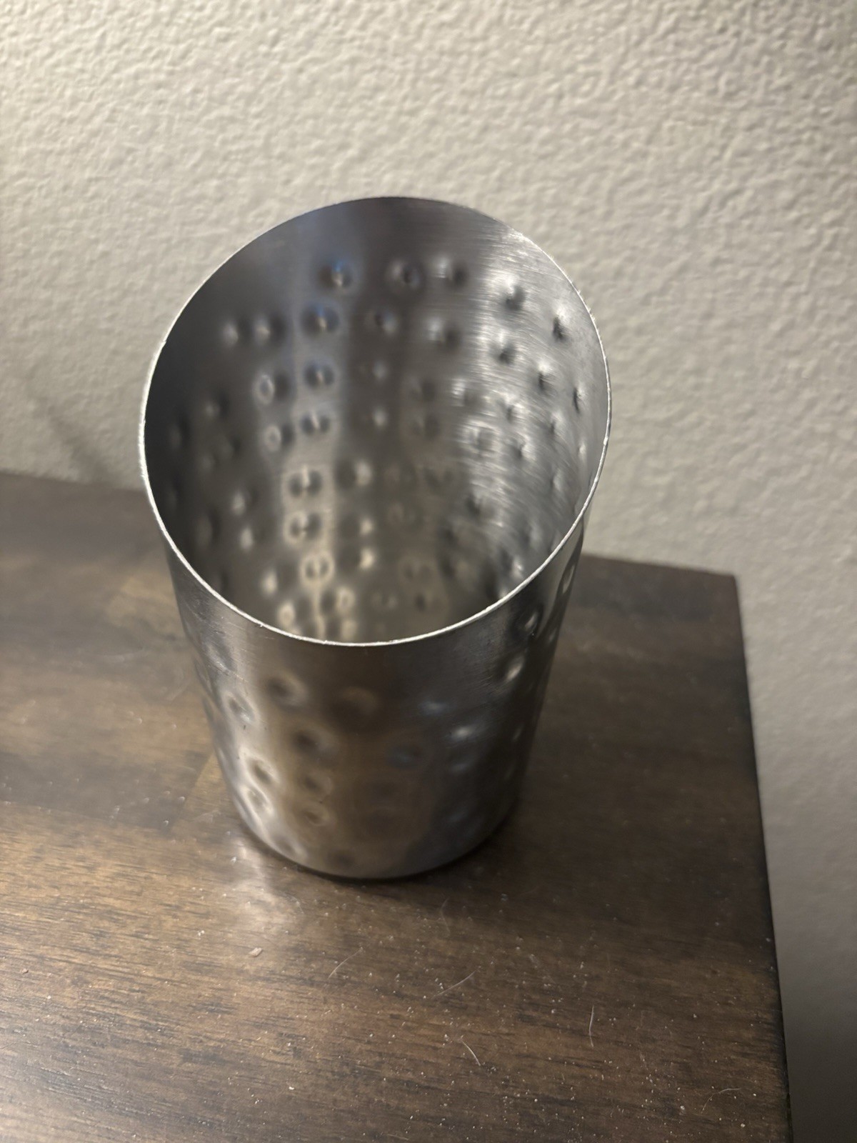 French Fry Serving Cup Slanted Hammered Stainless Steel - 4.5 In H x 2.5 In W