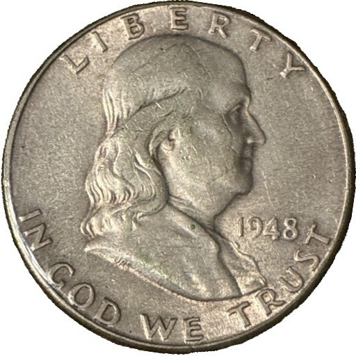 1948-D Franklin Half Dollar 50C US Coin 90% Silver Business Strike.