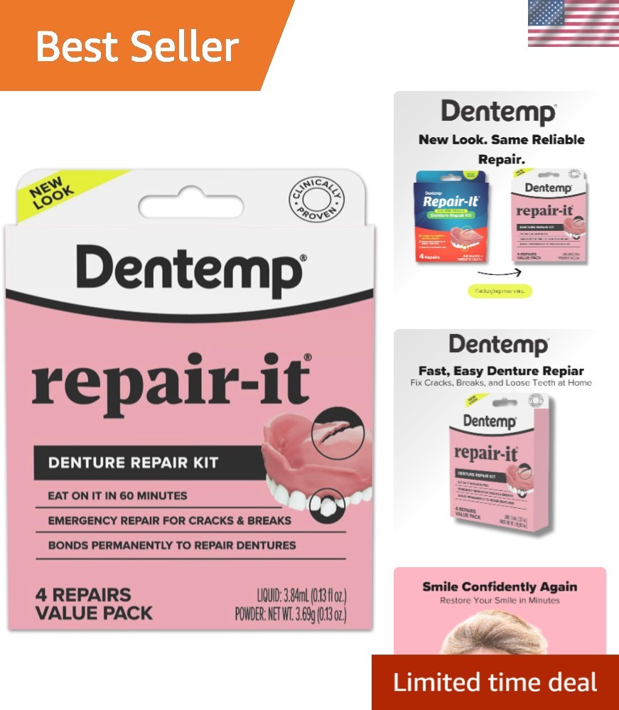 Effortless Denture Repair Kit - Fast Curing, Mends Cracks & Loose Teeth