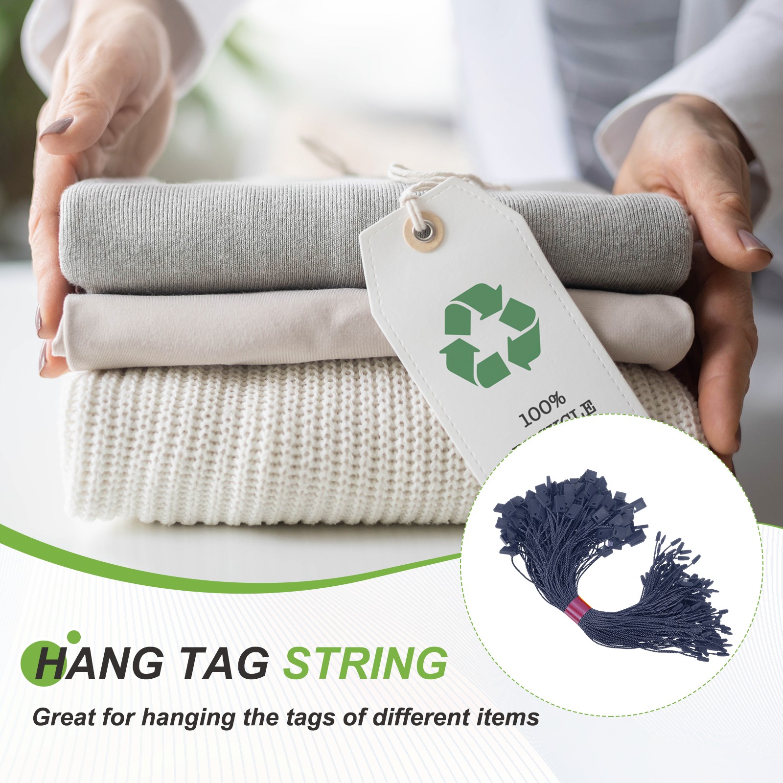 200pcs Polyester Hang Tag String (6.7") - Plastic Snap Lock Pin Loop Dark Blue