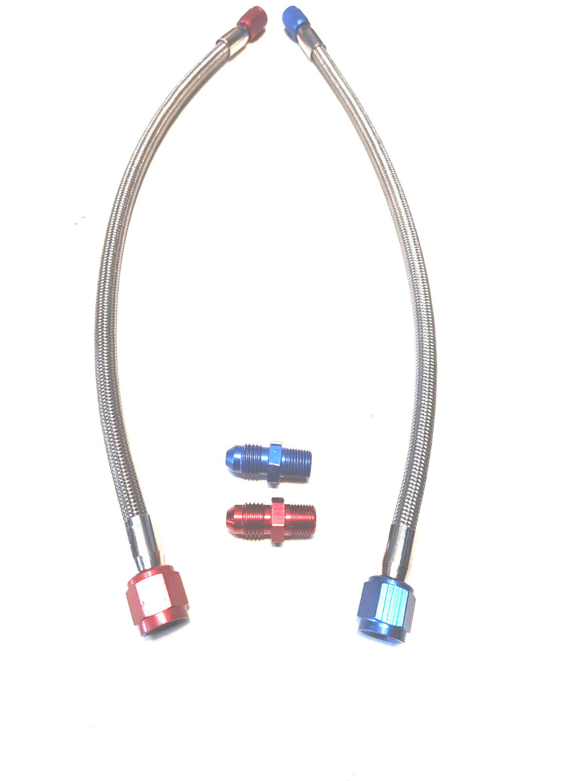 4AN 24" NITROUS STAINLESS HOSE 4AN To 3AN RED And BLUE With 4an 1/8 Npt Fittings