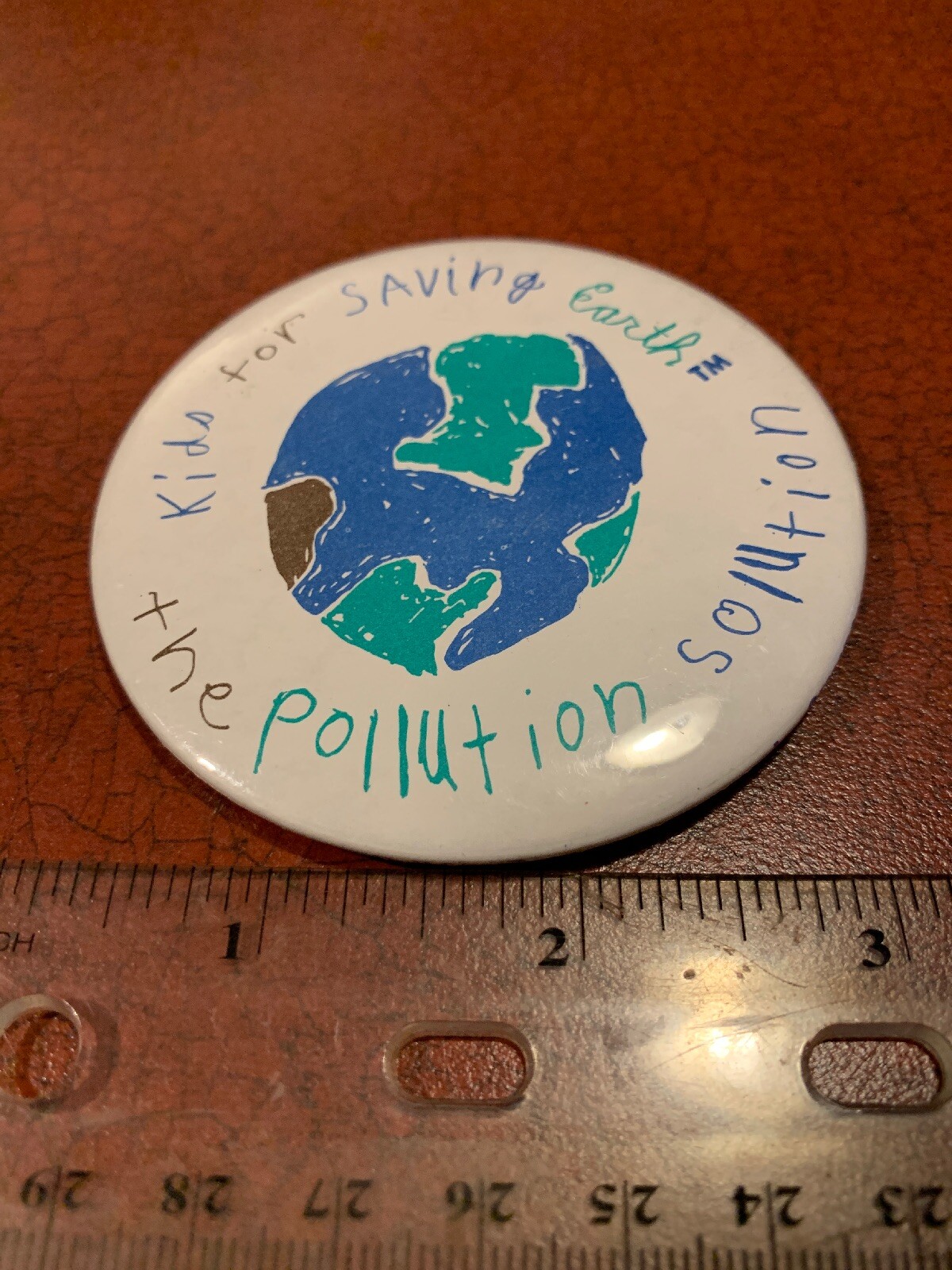 Kids For Saving The Earth The Pollution Solution Vintage Pin Button FREE SHIP
