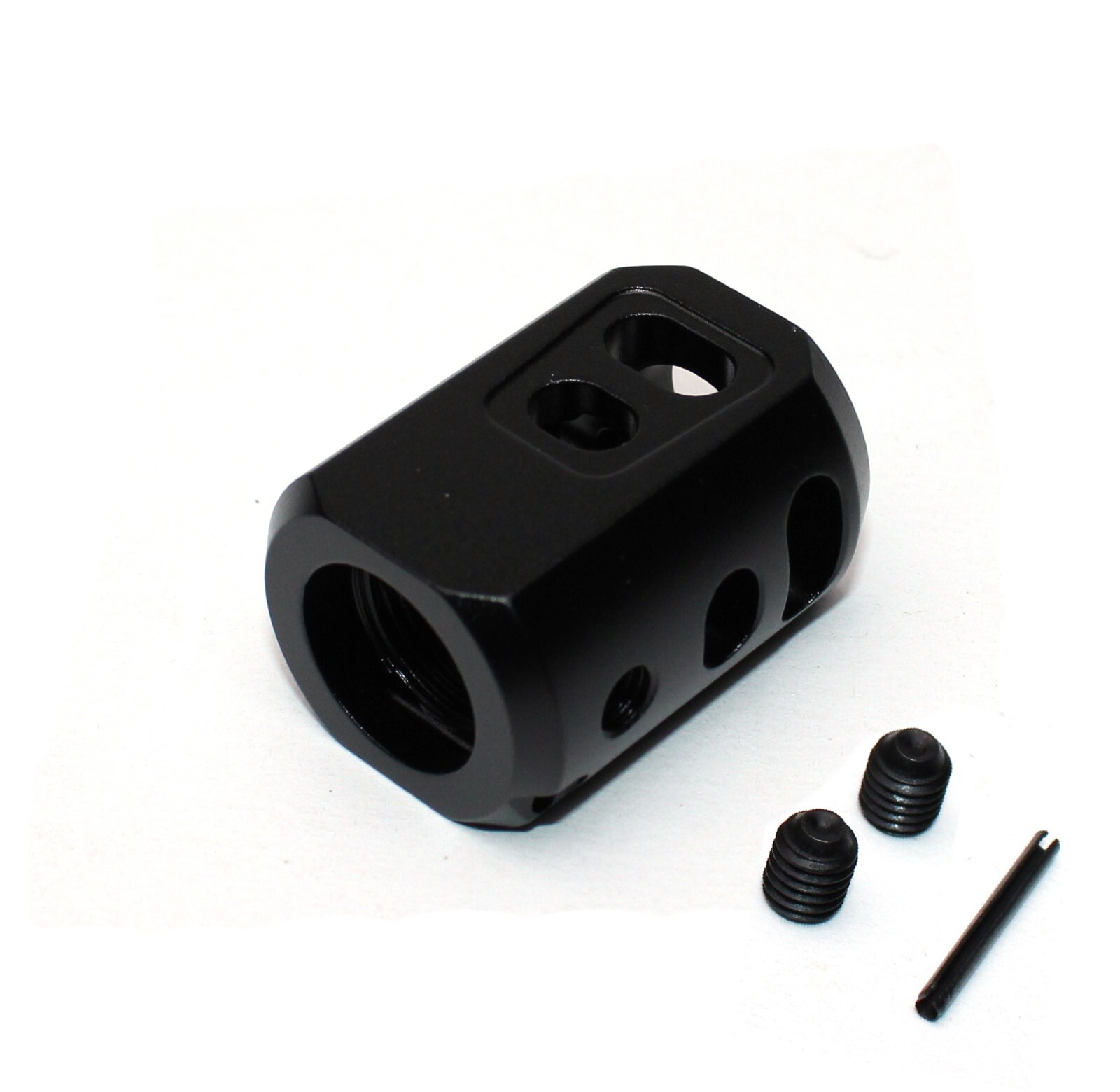 Black Anodized Aluminum 9/16''x24 TPI Muzzle Brake Compensator For .40Cal