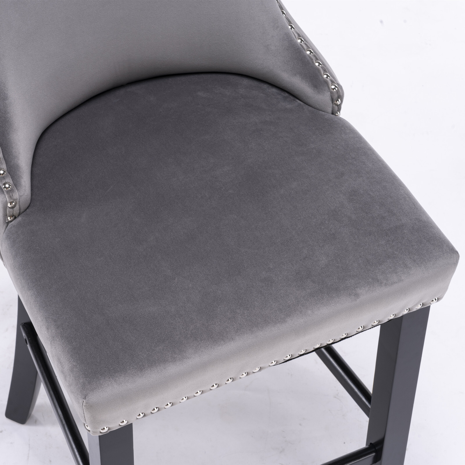 2Set Barstools Velvet Upholstered Wing-Back Kitchen Pub Bar Chairs Wood Leg Gray