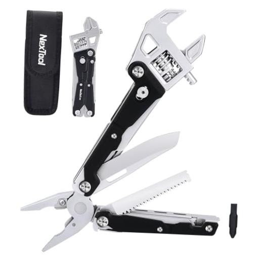 Adjustable Ratchet Wrench Multitool, 11-IN-1 Foldable EDC Tool Full Size W4