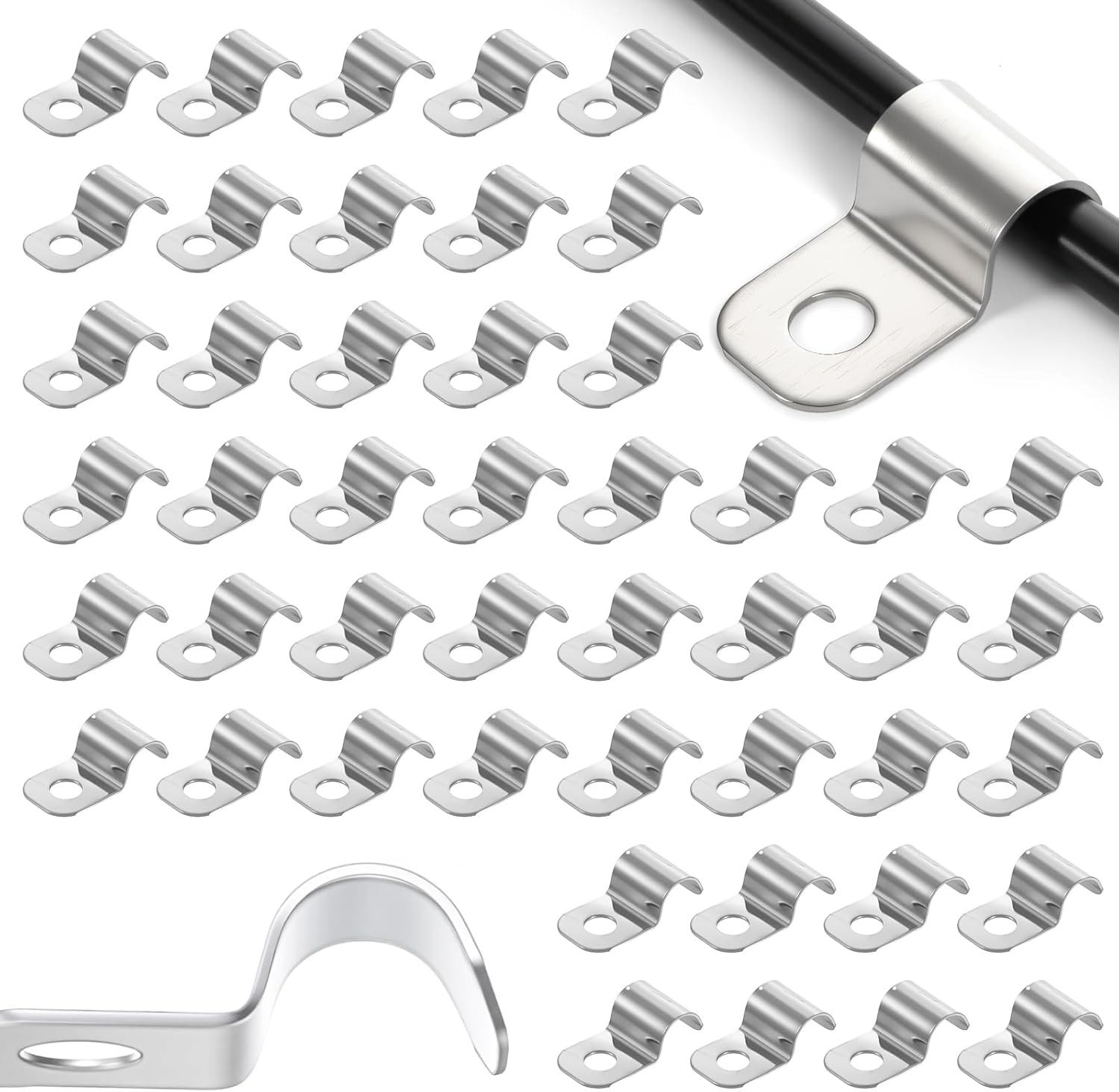 100Pcs 1/4" Stainless Steel Cable Clips Single Hole Wall Mount Wire Clamps Cord