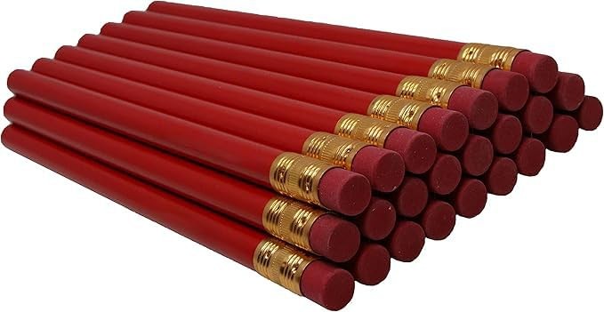 Jumbo Round Pencil Black Lead USA Made Cedar Wood Carpenters Red 24 PCS