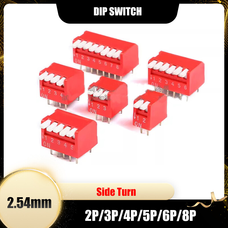 DIP Switch 2P/3P/4P/5P/6P/8P Side Turn 2.54mm Pitch For Circuit Breadboards PCB