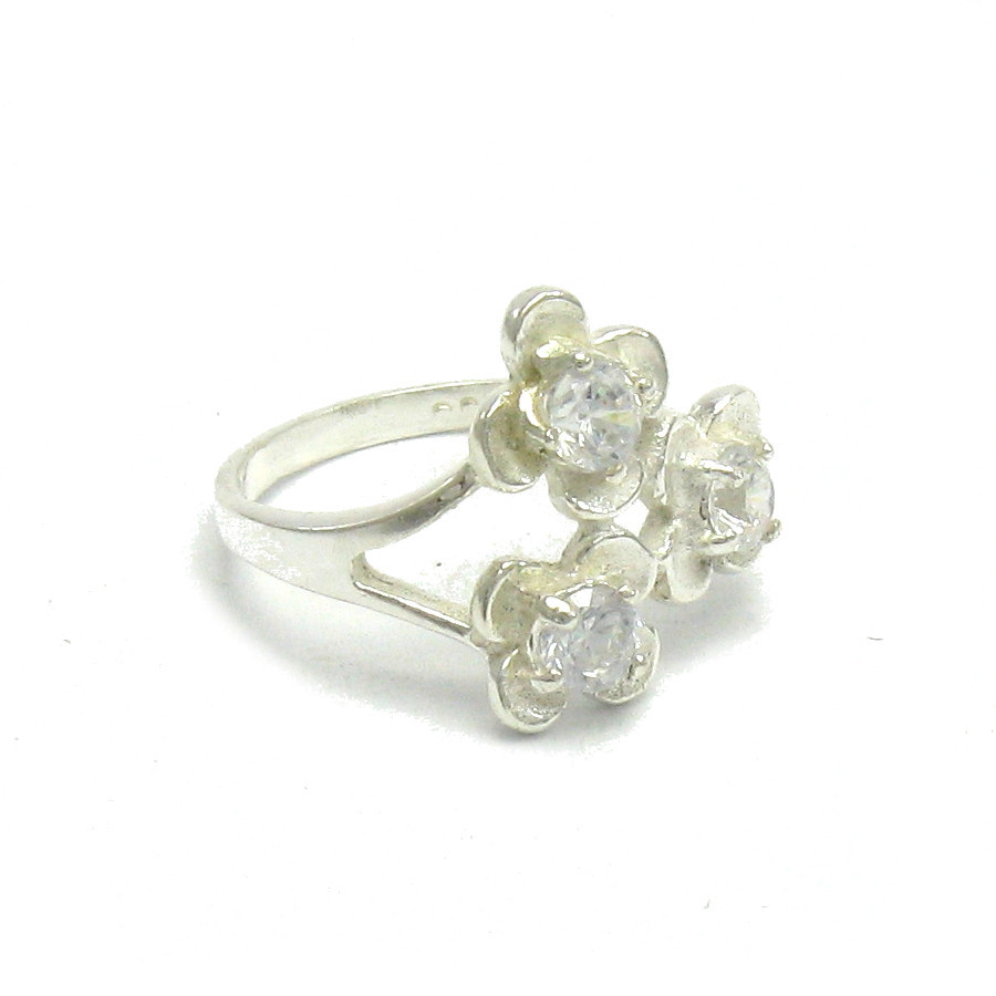 Sterling Silver Ring Flower with Cubic Zirconia Solid Hallmarked 925 Handmade