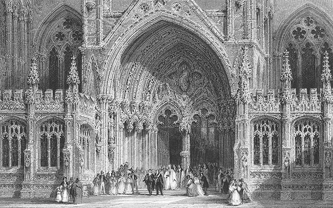 England, Gothic Architecture LINCOLN CATHEDRAL CHURCH ~ 1844 Art Print Engraving