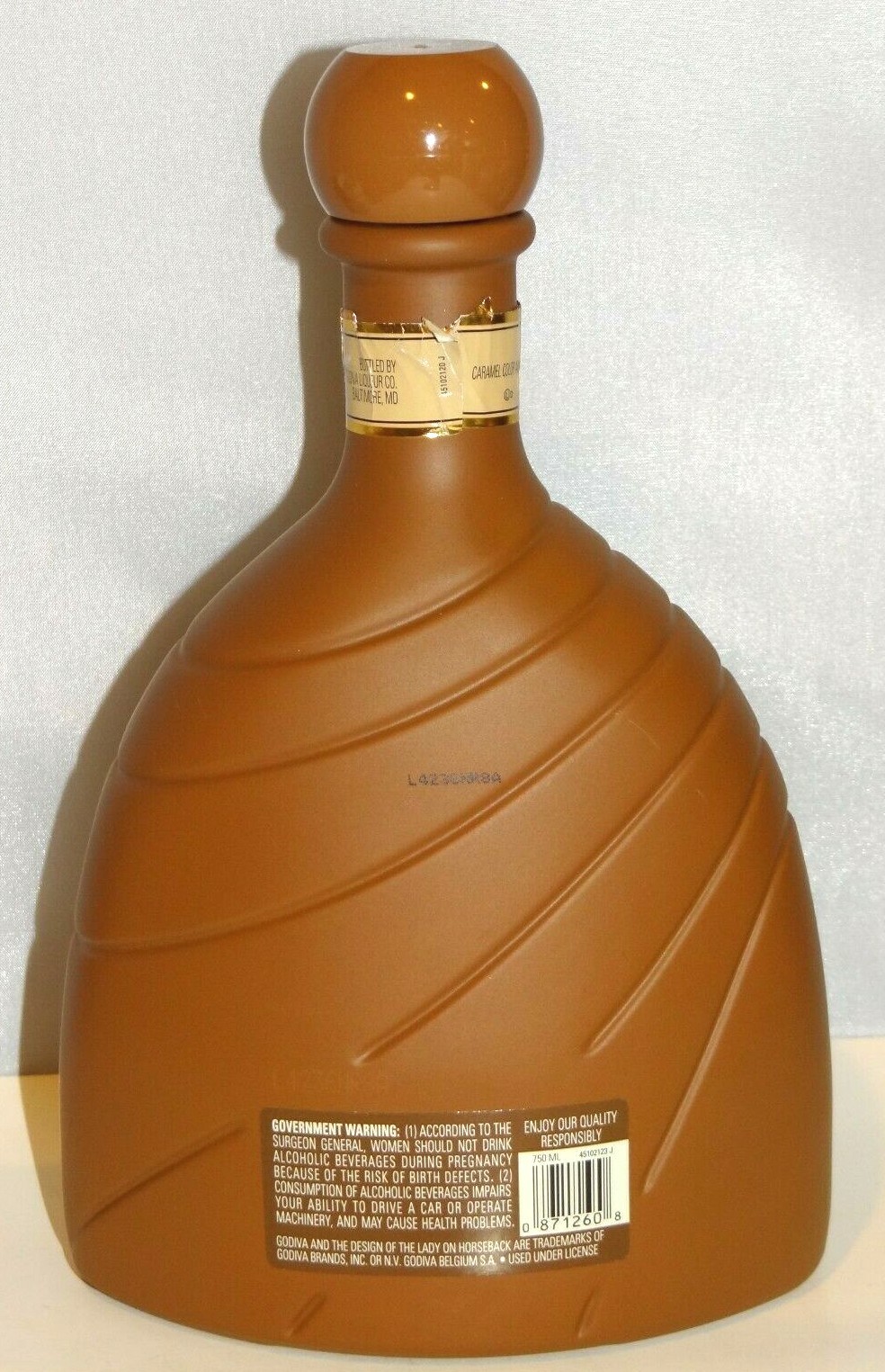 GODIVA Cappuccino Liqueur Empty 750ml Bottle Embossed Glass Bottle Empty
