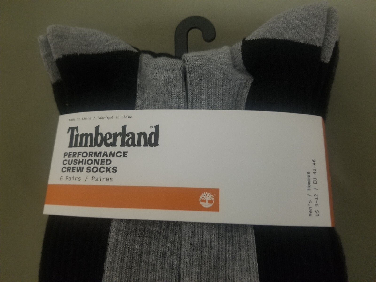 New Mens Timberland 6 Pair Performance Cushioned Crew Socks.