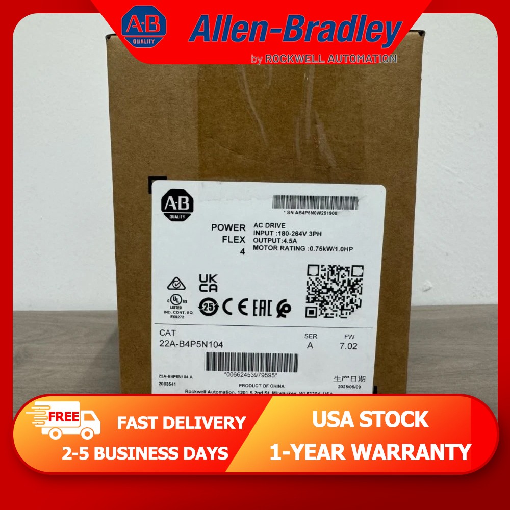 PLC AB 22A-B4P5N104 Factory Sealed PowerFlex 4 240V 3P 1HP AC Drive