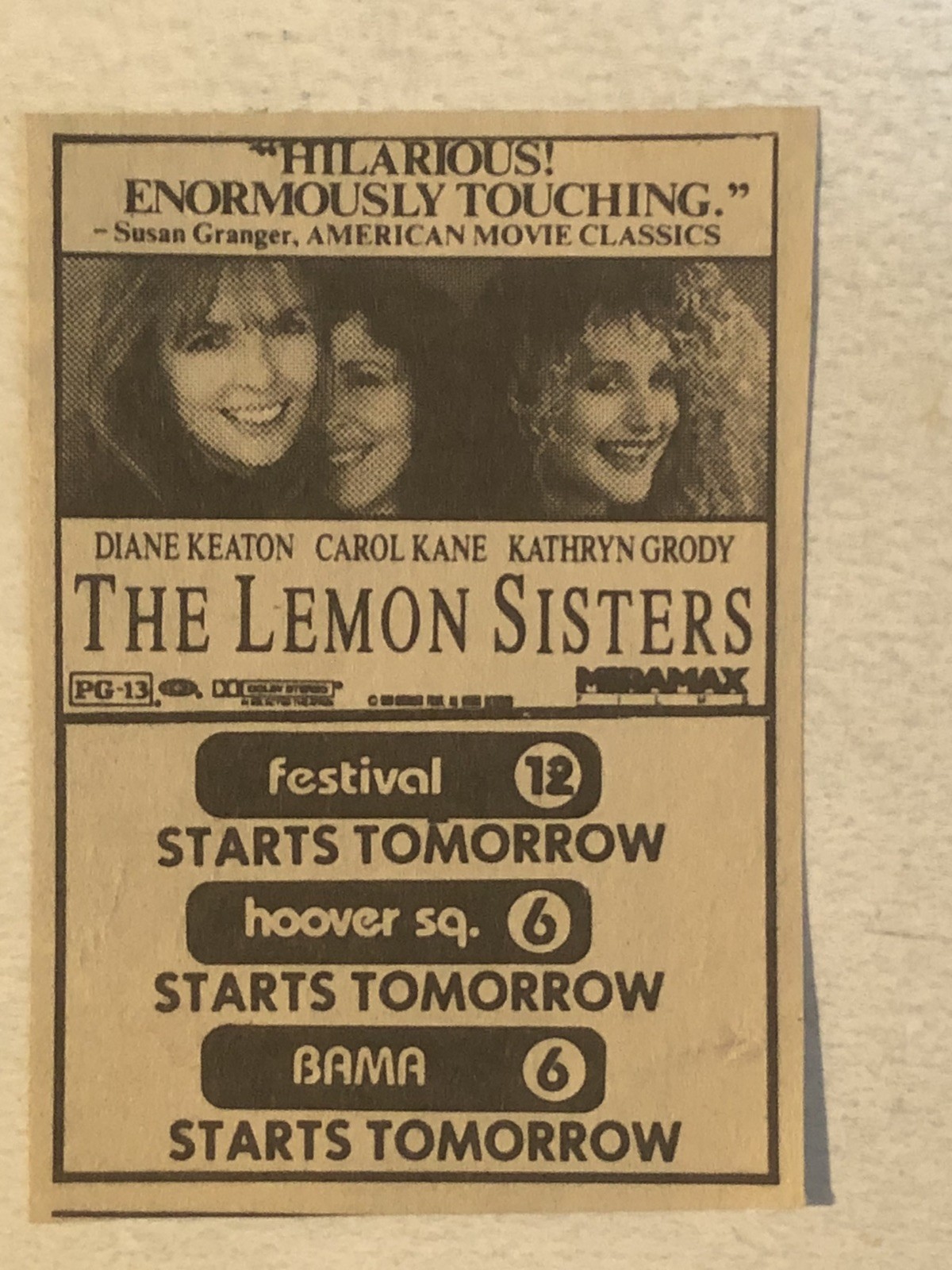Lemon Sisters Movie Vtg Print Ad Diane Keaton Carol Kane TPA19