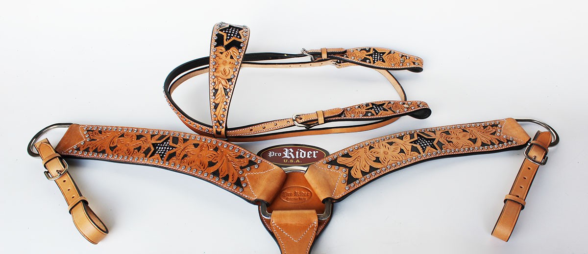 Show Tack Bridle Horse Western Leather Rodeo Headstall Breast Collar 8585
