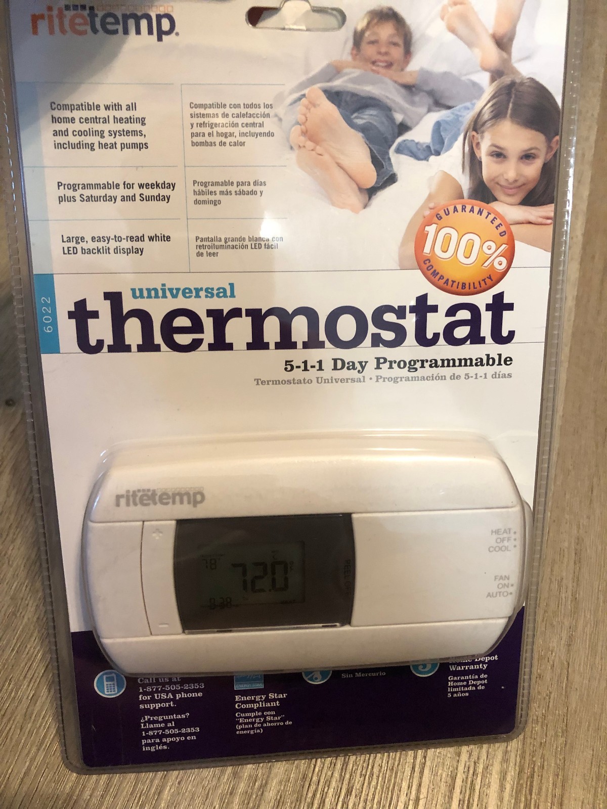 RiteTemp 6022 Universal 5-1-1 Day Programmable Thermostat LED Backlit New Sealed