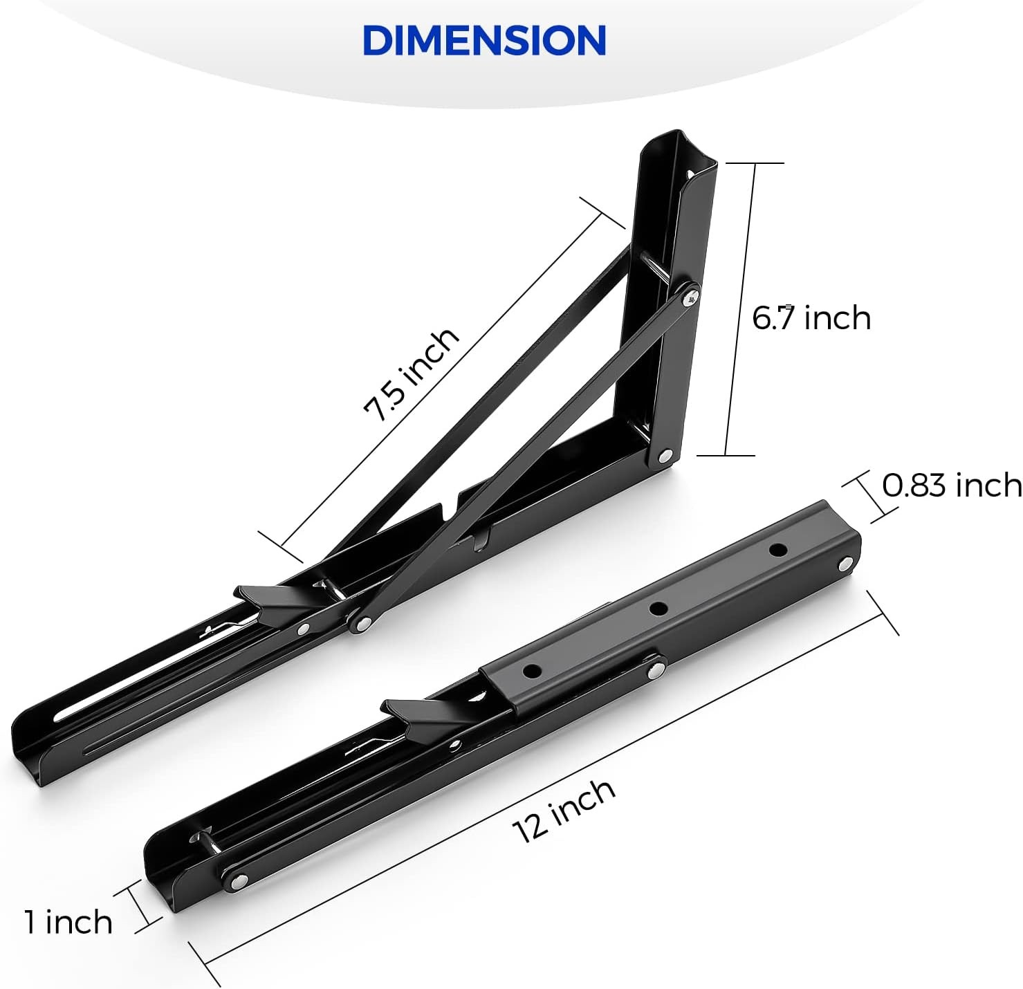 2 Pack 12in Heavy Duty Folding Shelf Brackets Matte Black Space Saving