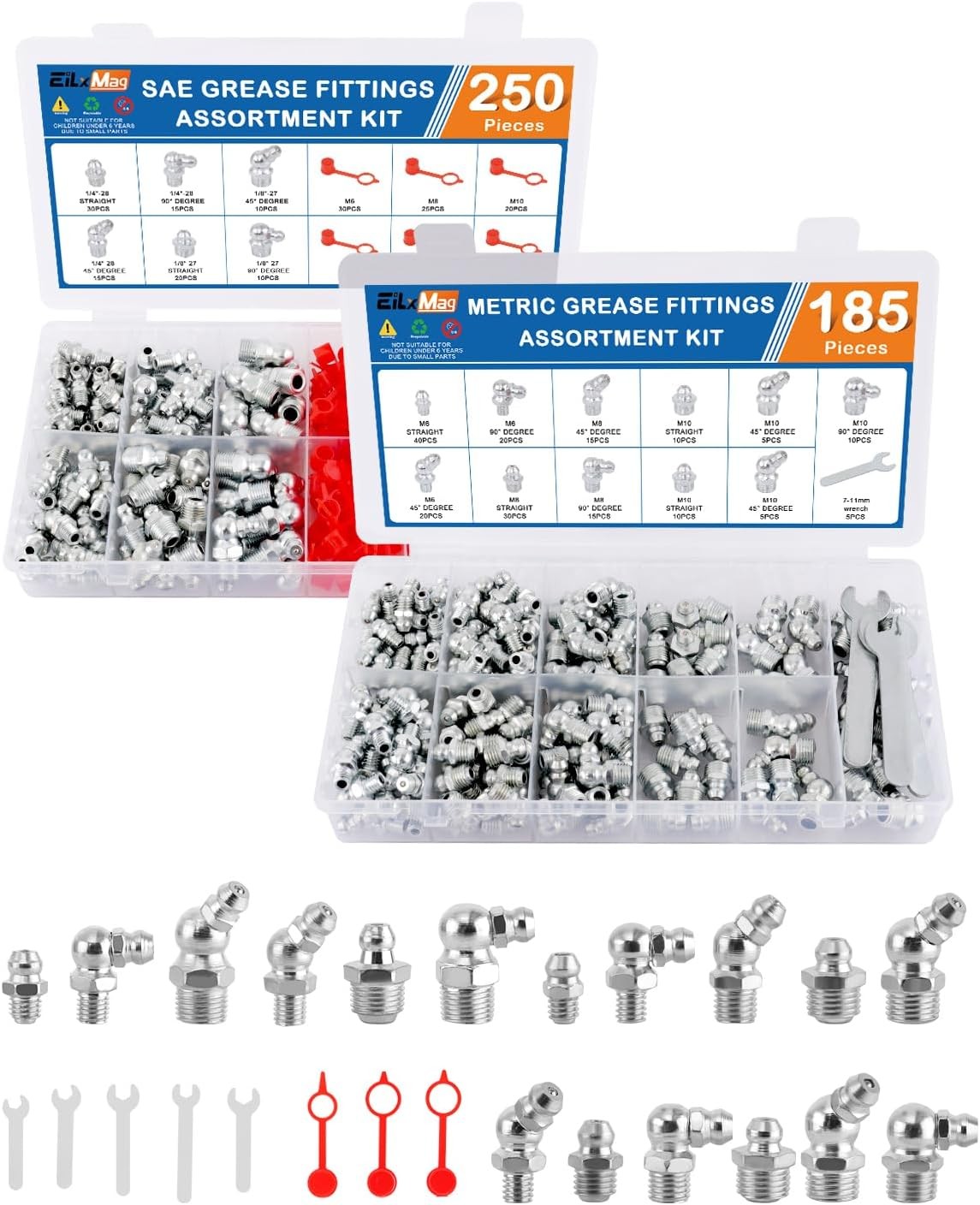 435PCS Grease Fittings Assortment, SAE & Metric Hydraulic Grease Zerk Assortment