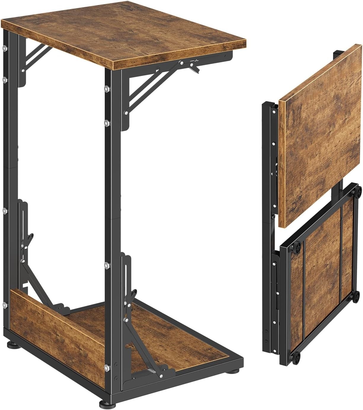 C Shaped End Table Folding TV Tray Table Side Table Living Bedroom Rustic Brown