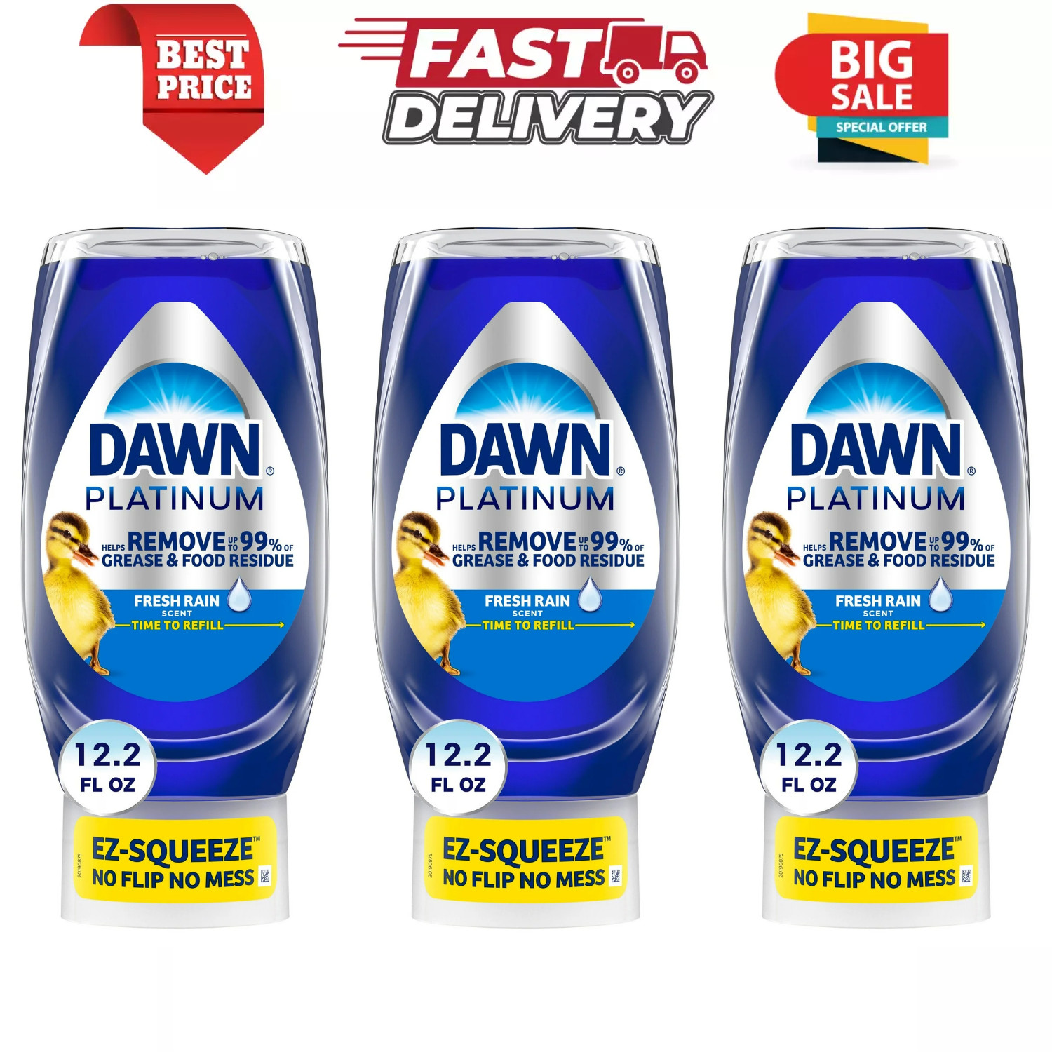 Dawn EZ-Squeeze Platinum Dishwashing Liquid Dish Soap, 12.2 fl oz (3 Pack)