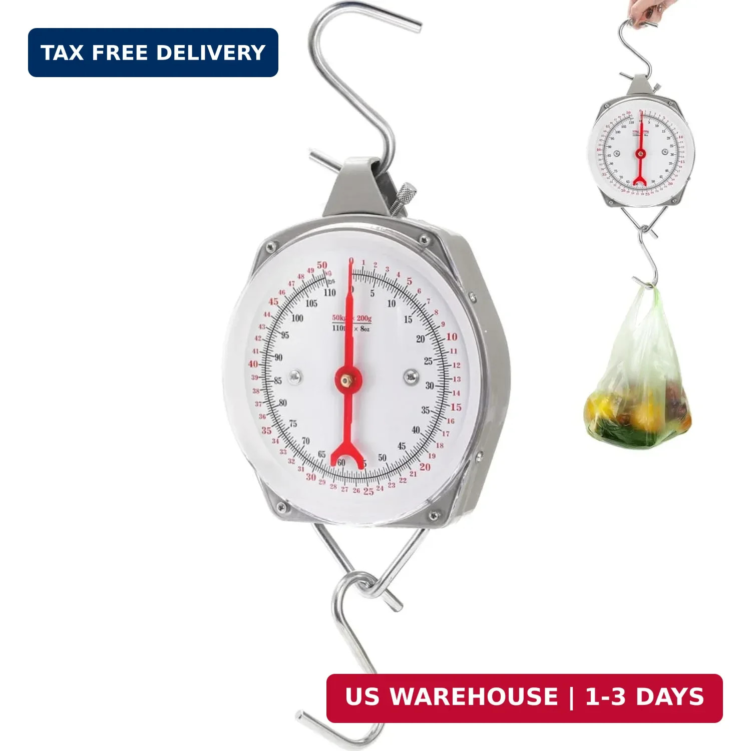 Precision Hanging Scale, 110 LB / 50KG Spring Dial Weight Scale Large Game Scale