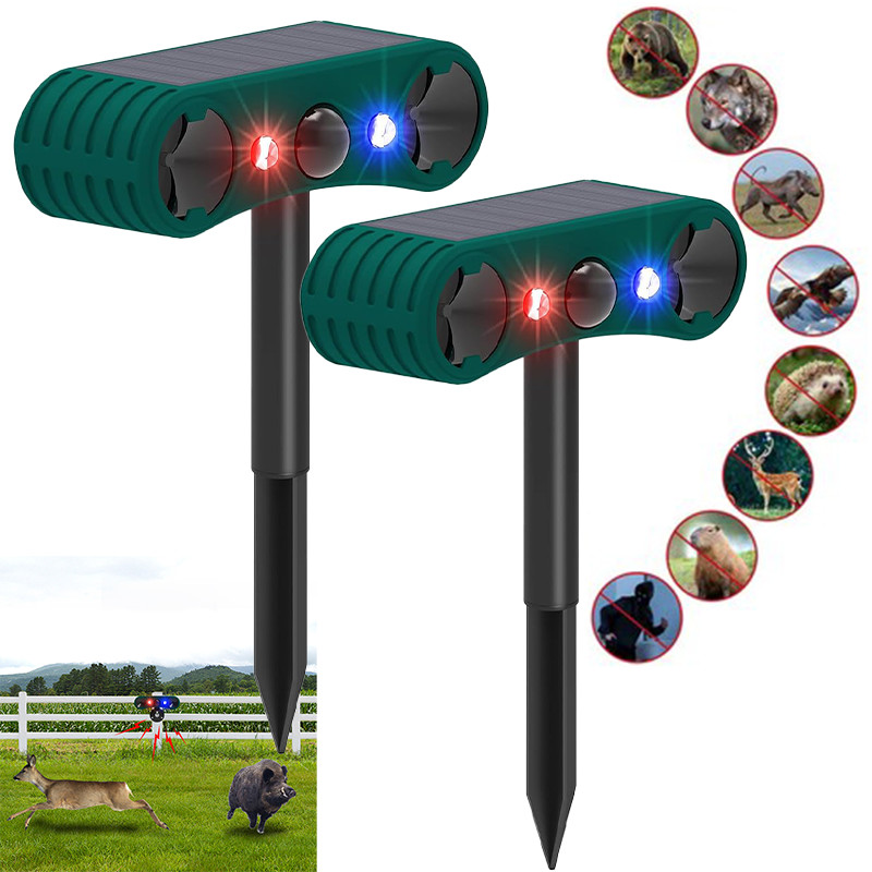 2 PCS Solar Outdoor Motion Sensor Alarm 2*130db Ultrasonic Siren with 4 Modes US