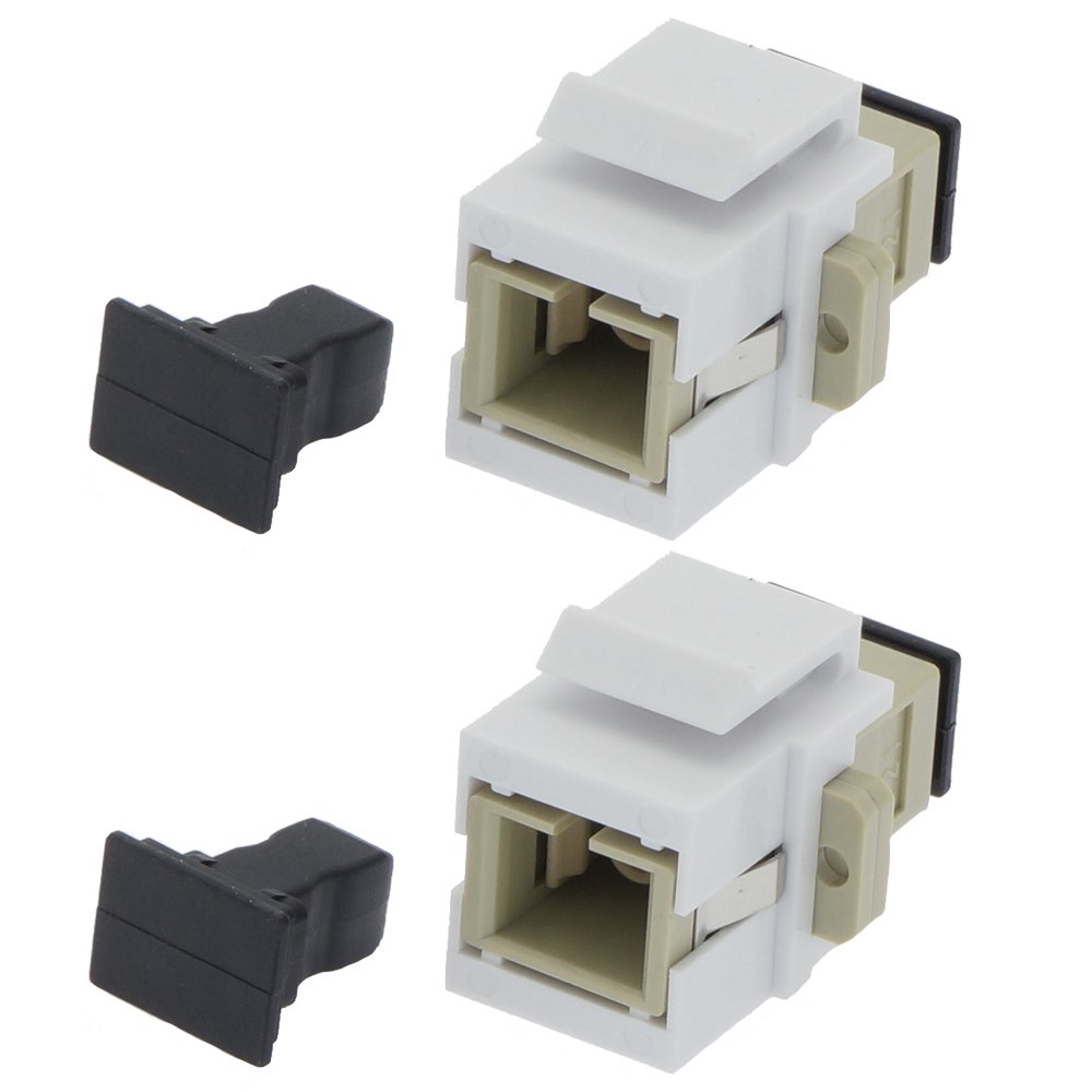 2 Pcs SC UPC Fiber Optic Simplex Multi Mode Keystone Jack Coupler Snap In Ivory