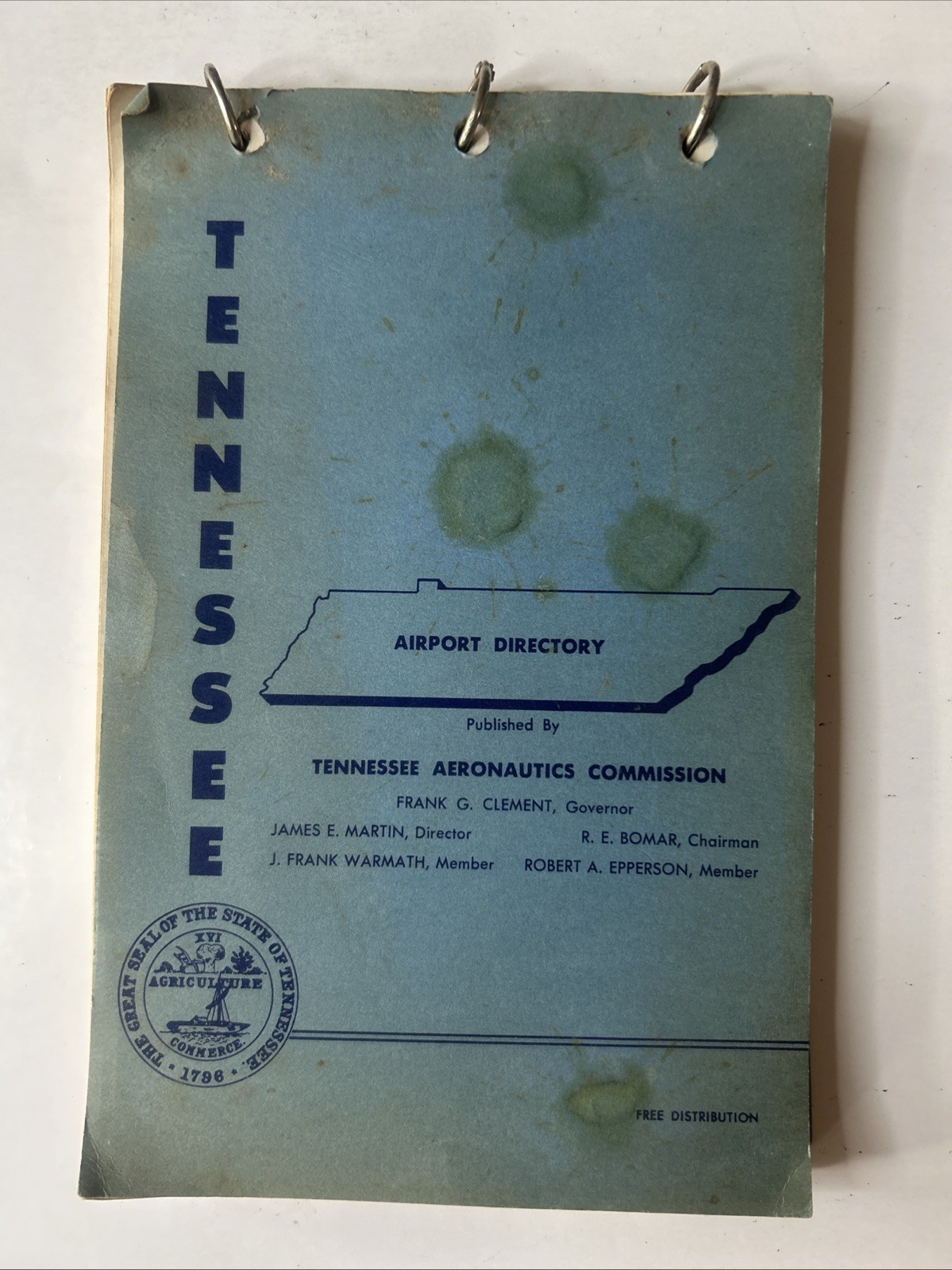 Vintage 1964 Tennessee Airport Directory Transmitting Frequencies Aviation Map