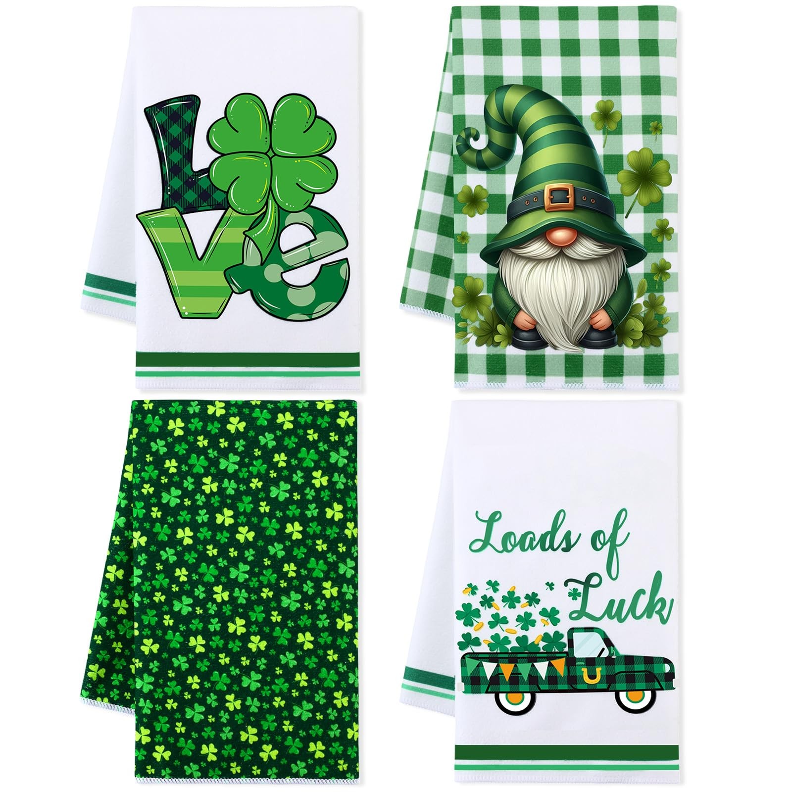 Peryiter 4 Pcs St. Patrick's Day Gift Green Kitchen Towel Lucky Truck
