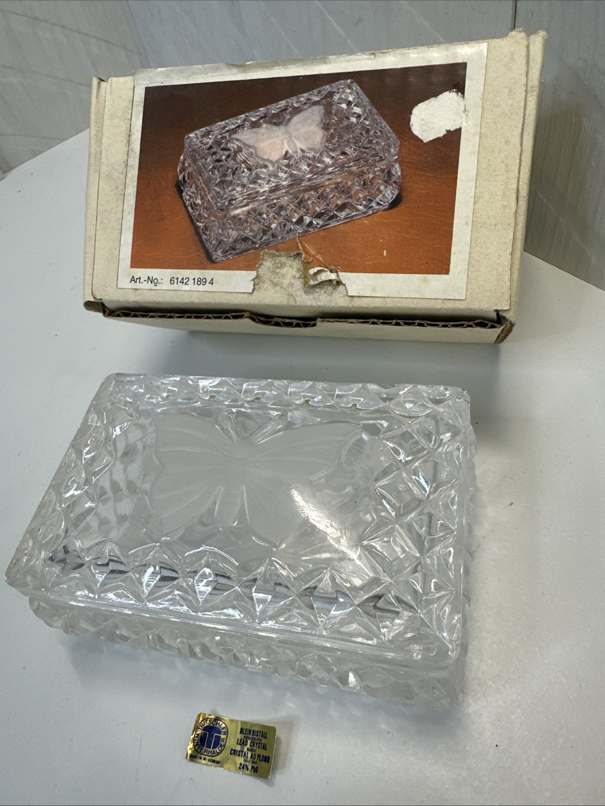 VTG Tritschler Winterhalder Germany Butterfly Trinket Box w/ Lid Lead Crystal