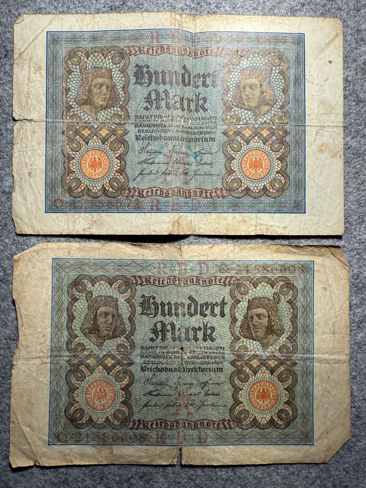 1920 Germany 100 Mark P69 (2) Banknotes SPC204