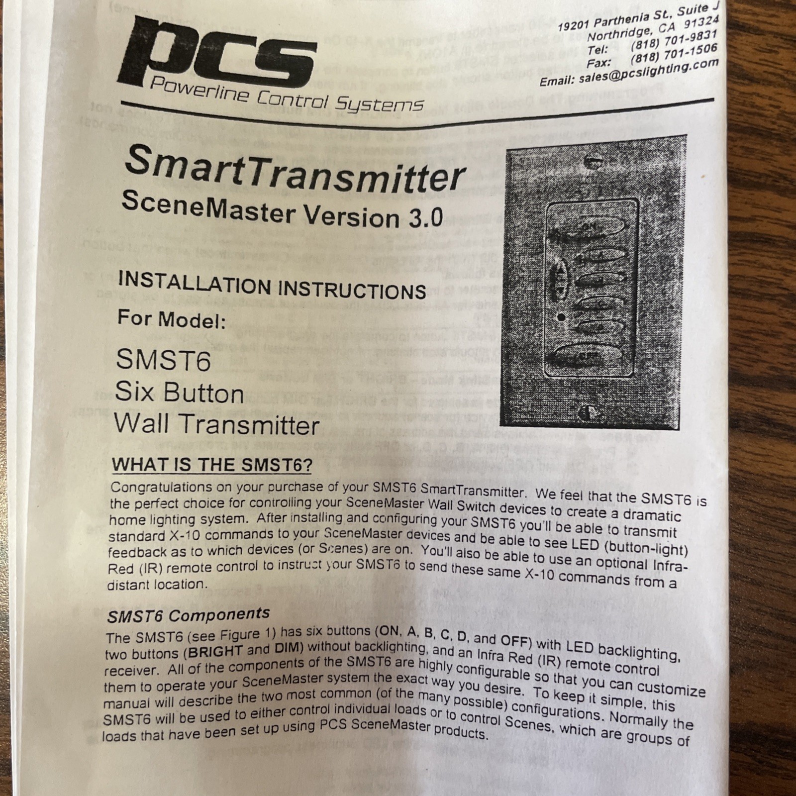 PCS Smart Transmitter Scene Master Version 3 Lighting Control 6 Button