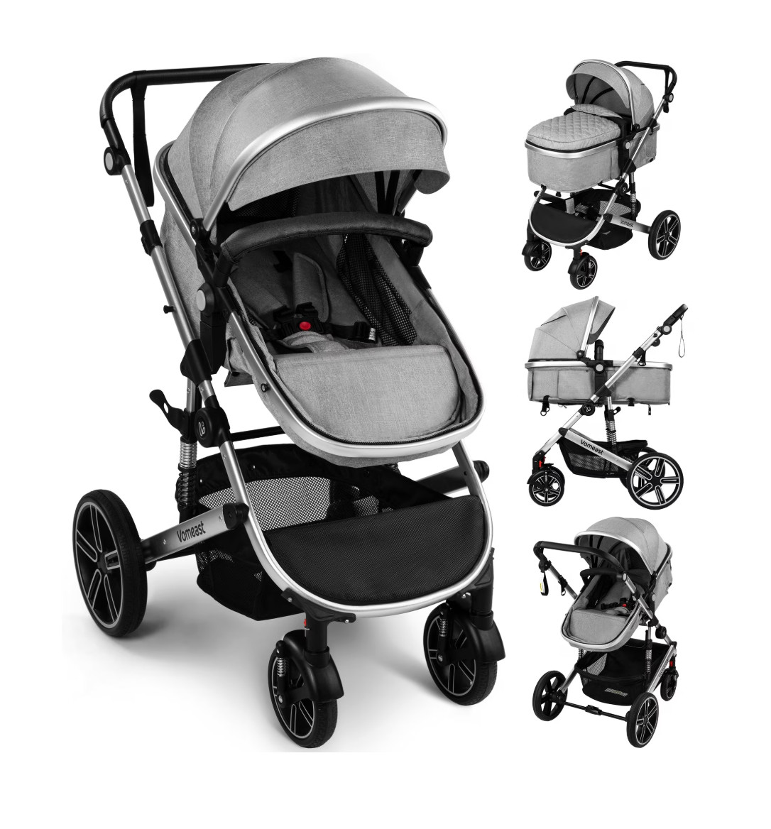 Coche Para Bebes Cochecito Para Niños Convertible Reversible Bassinet Pram Gray