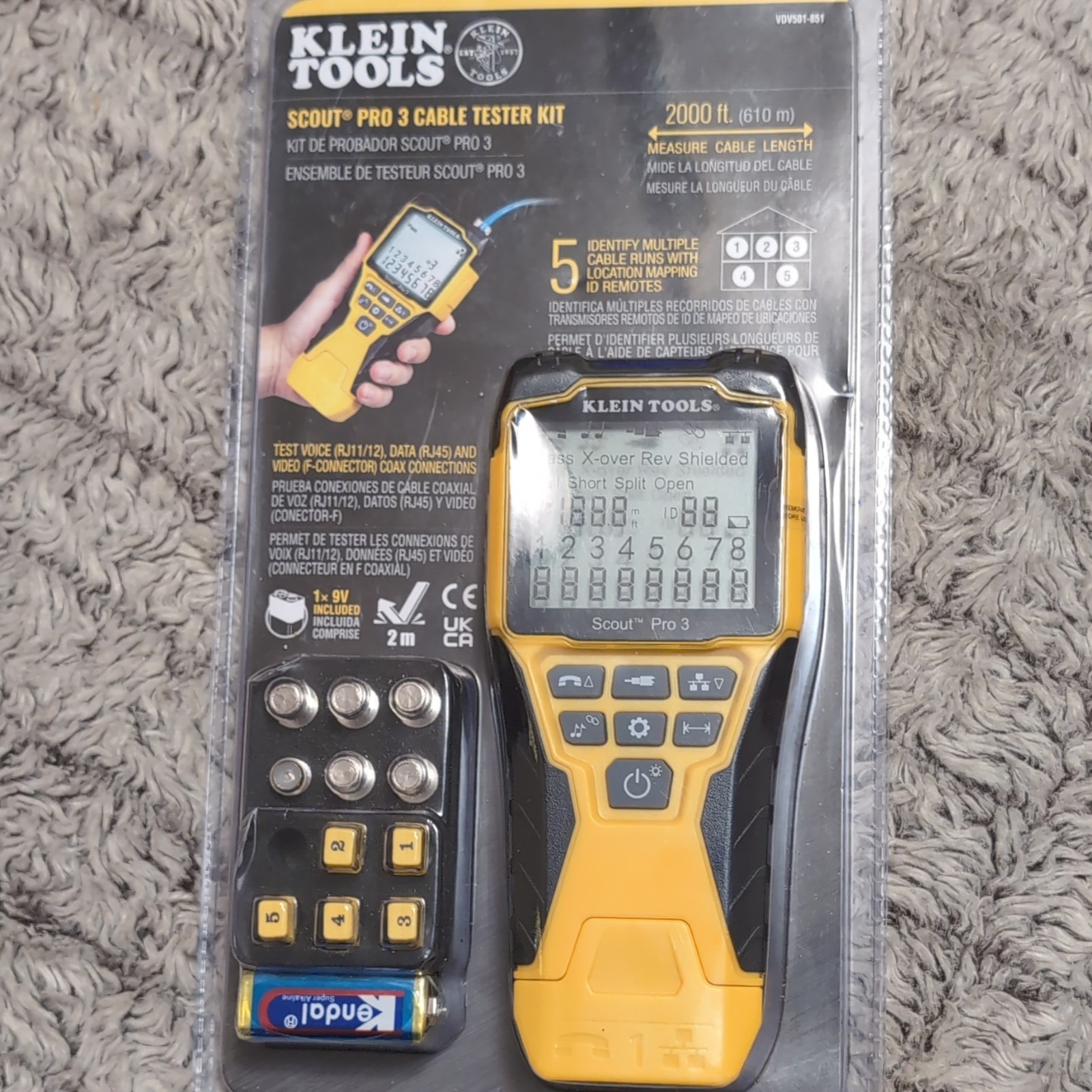 Klein Tools Scout Pro 3 Cable Tester Kit RJ11/RJ12/RJ45 & F-Coax VDV501-851