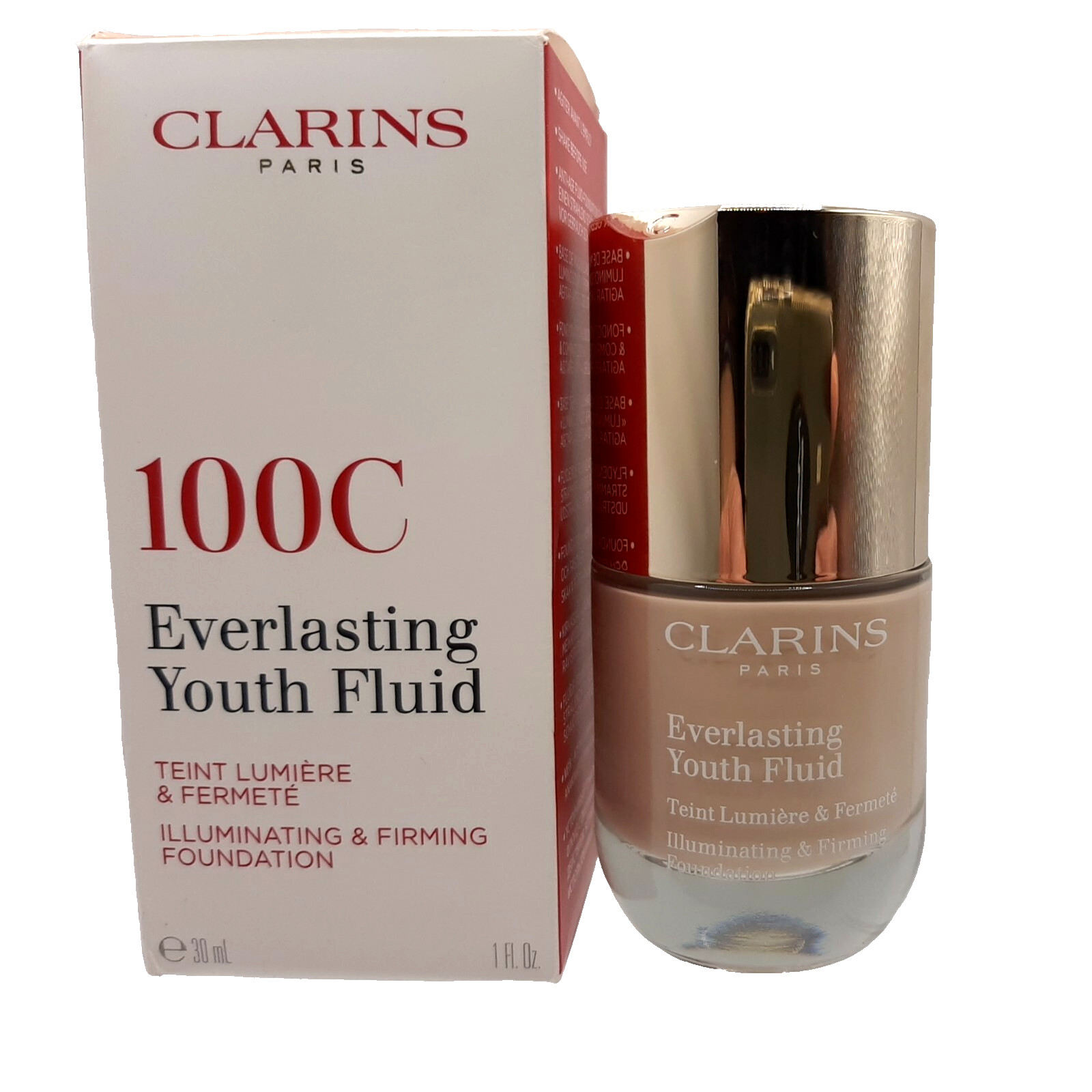 Clarins Everlasting Youth Fluid Illuminating Firming Foundation Makeup 100C 1oz