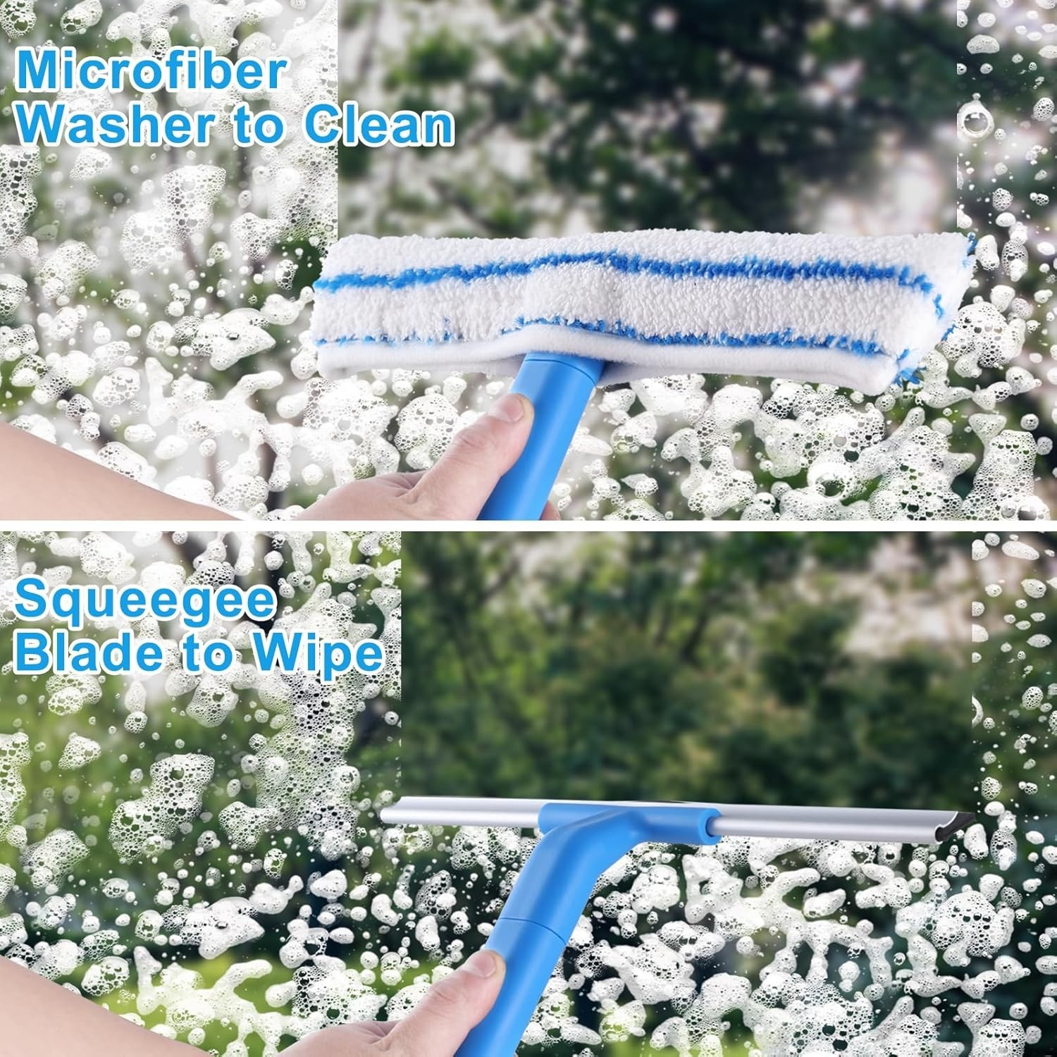 Window Washer with Long Handle: 57IN Squeegee & Microfiber for Perfect Shine