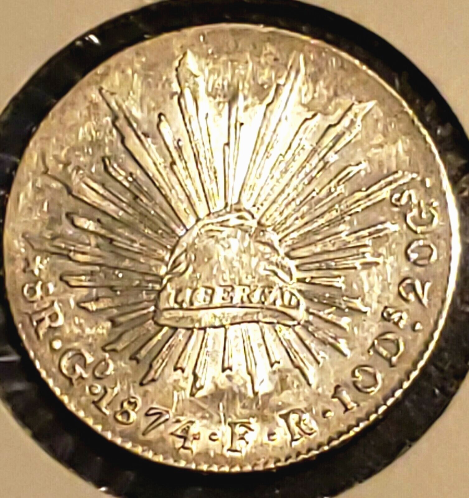 2nd Republic - 1874 Libertad - Silver - Mexico - 8 Reales - G° - F • R - AU