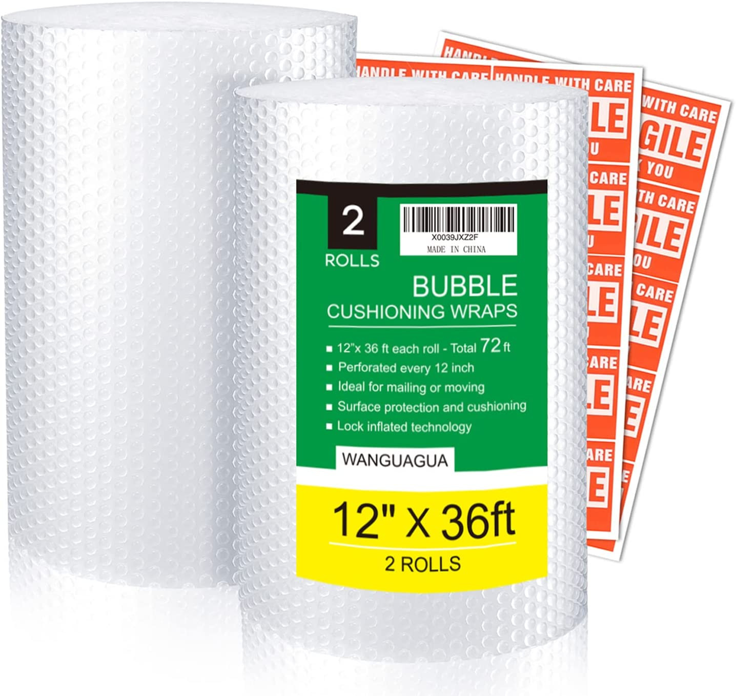 2 Pack 12 Inch X 72 Ft Total Bubble Packing Wrap for Moving Boxes Shipping Cushi