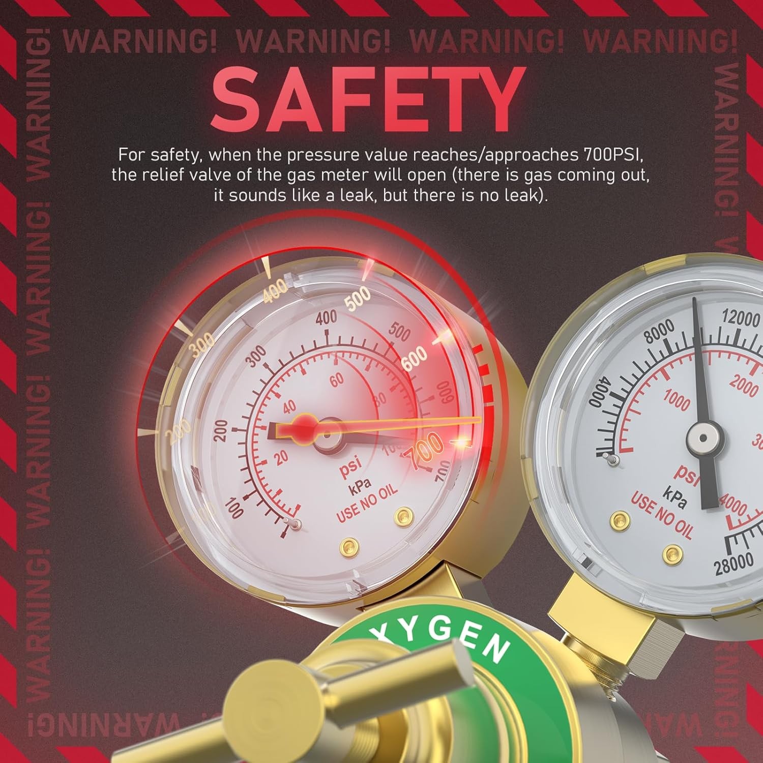 Acetylene & Oxygen Regulator, CGA540 & CGA200, with T-Handle & Hose Connector