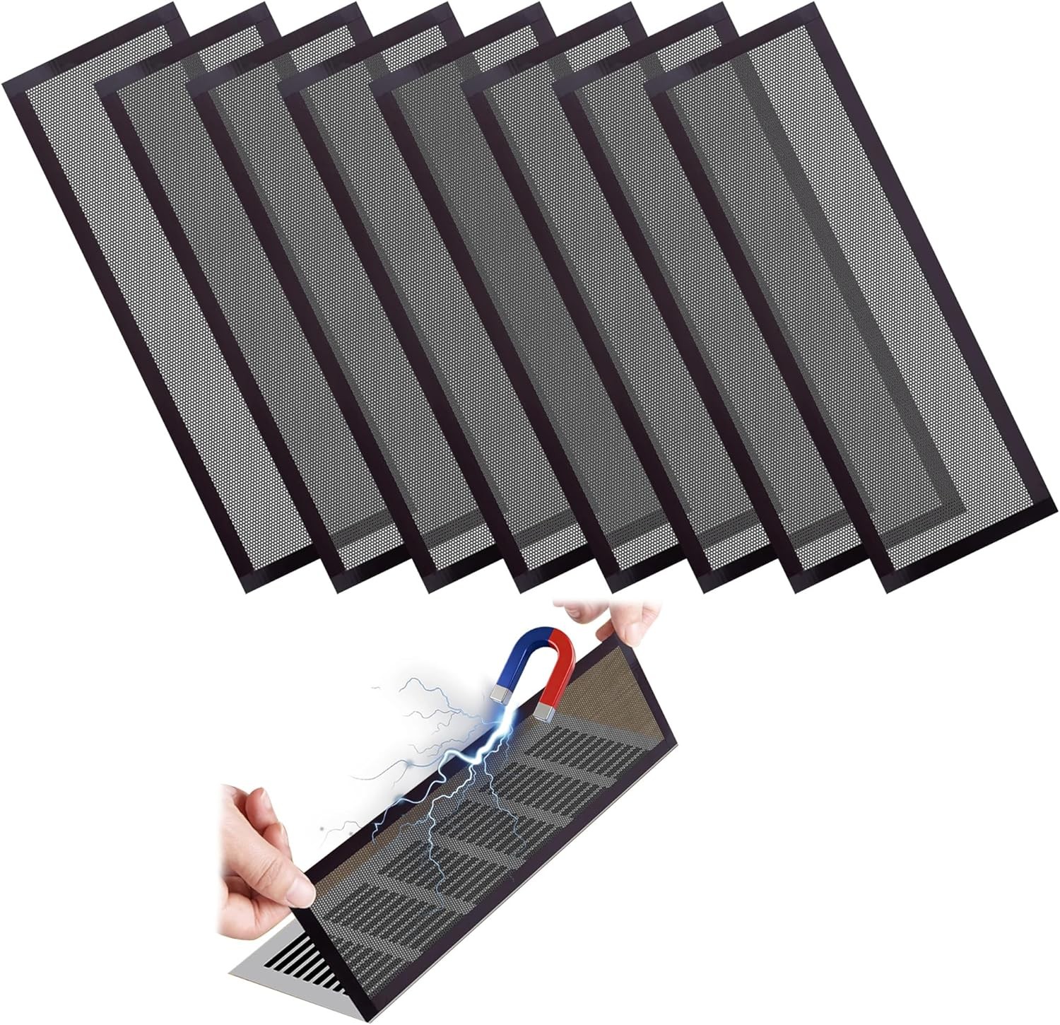 8Pcs Floor Vent Mesh Covers, 4X12" Magnetic Air Vent Screen Register Trap