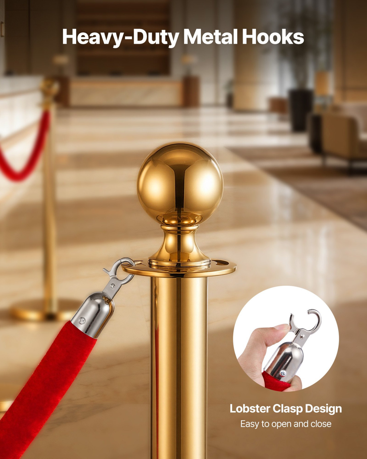 2PCS Red Velvet Stanchion Ropes 5ft Crowd Control w/ Silver Hooks