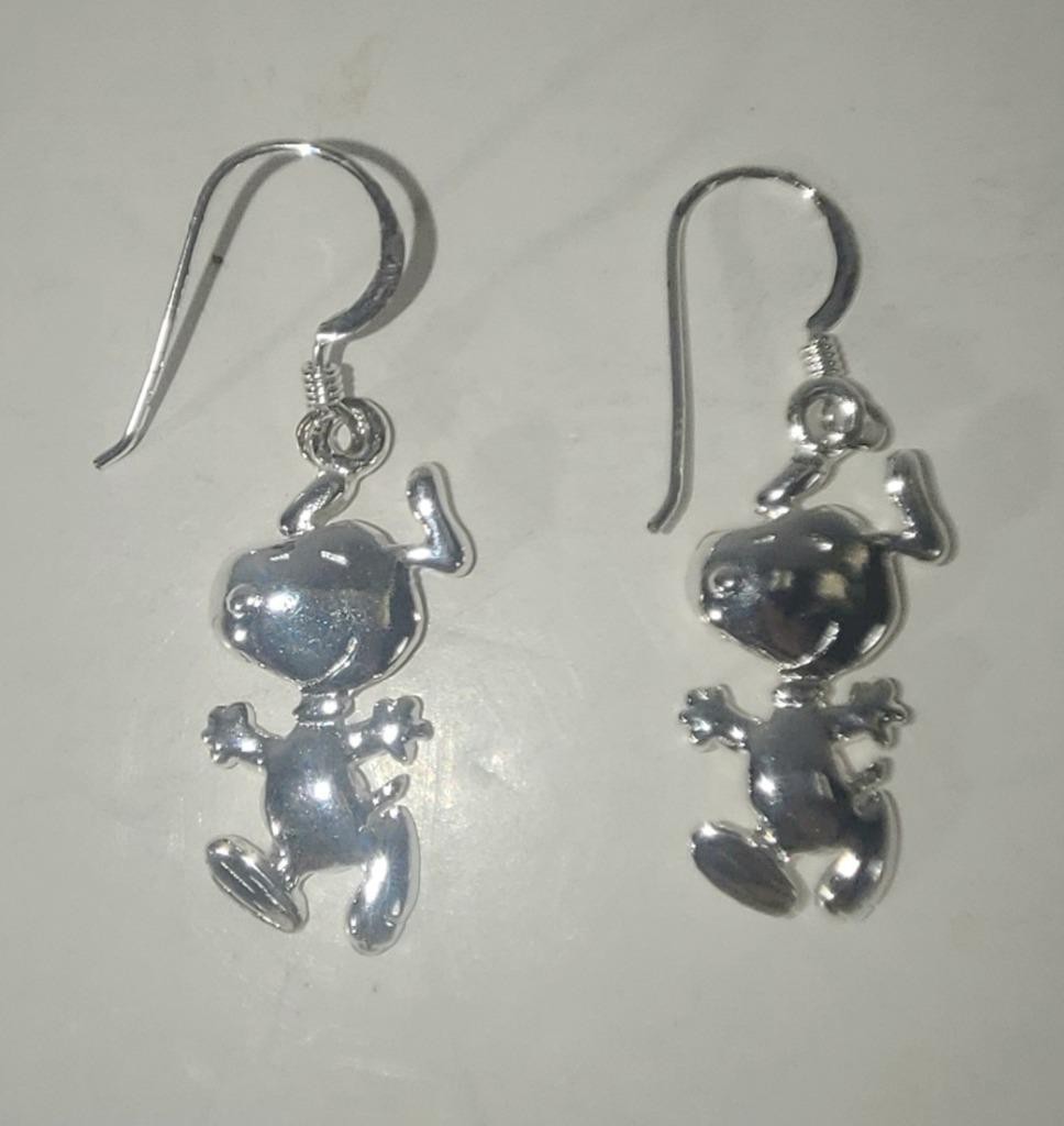 VINTAGE PEANUTS STERLING SILVER 925 DANCING SNOOPY LARGE 1" EARRINGS NEVER USED